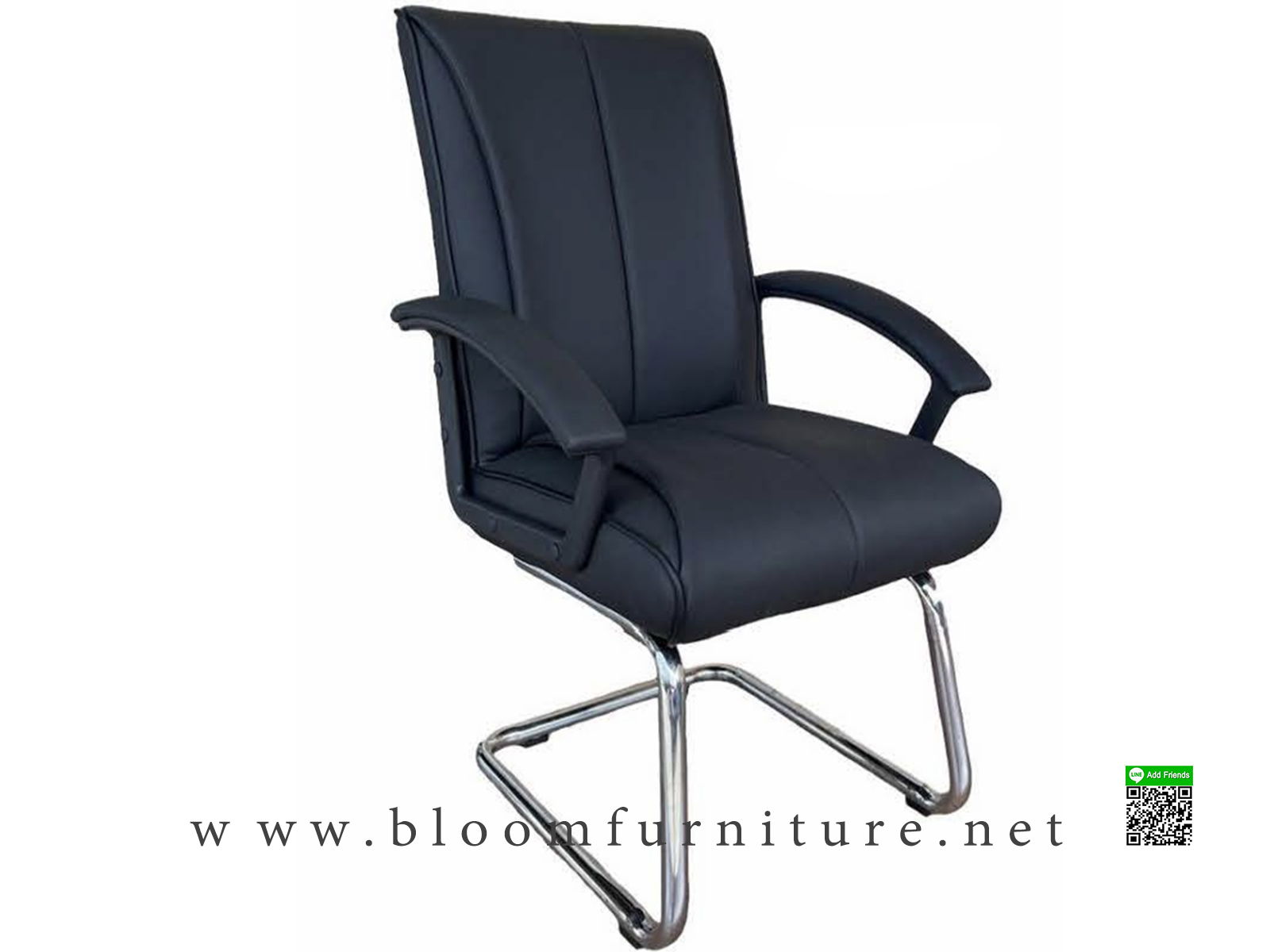 เก้าอี้รับรองขาเหล็กโค้ง C ขาเหล็กหนาชุบโครเมี่ยม ขนาด 61x65x100 ซม. (หลังพิงสูง)
