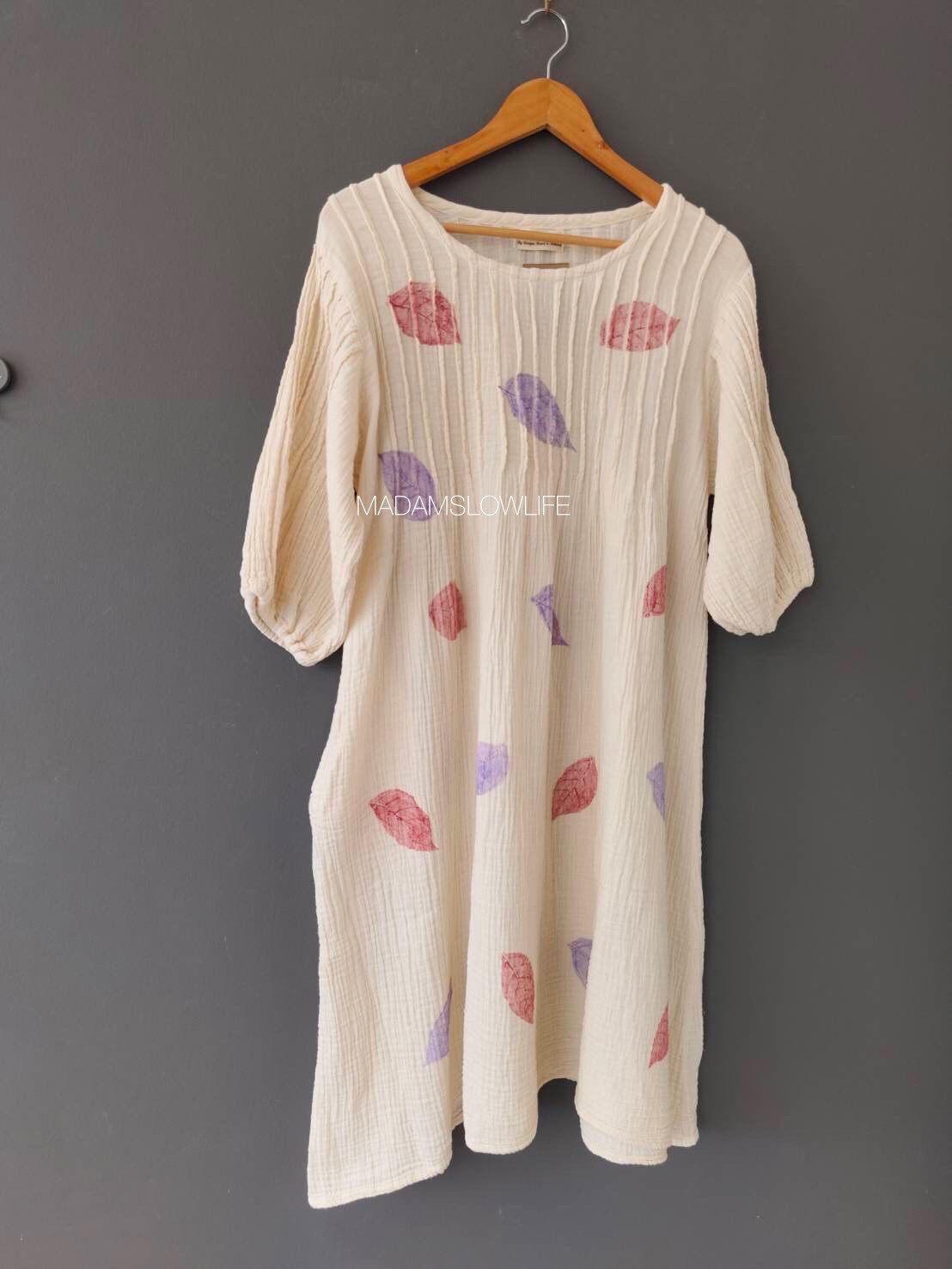 เดรสพิมพ์ใบไม้ Size F อก 36-42 นิ้ว