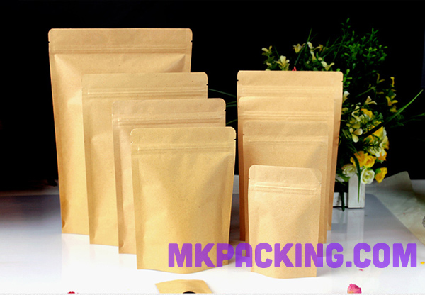 ถุงกระดาษคราฟท์ ทึบ ซิปล็อค ตั้งได้ ขนาด 20*30+5 ซม