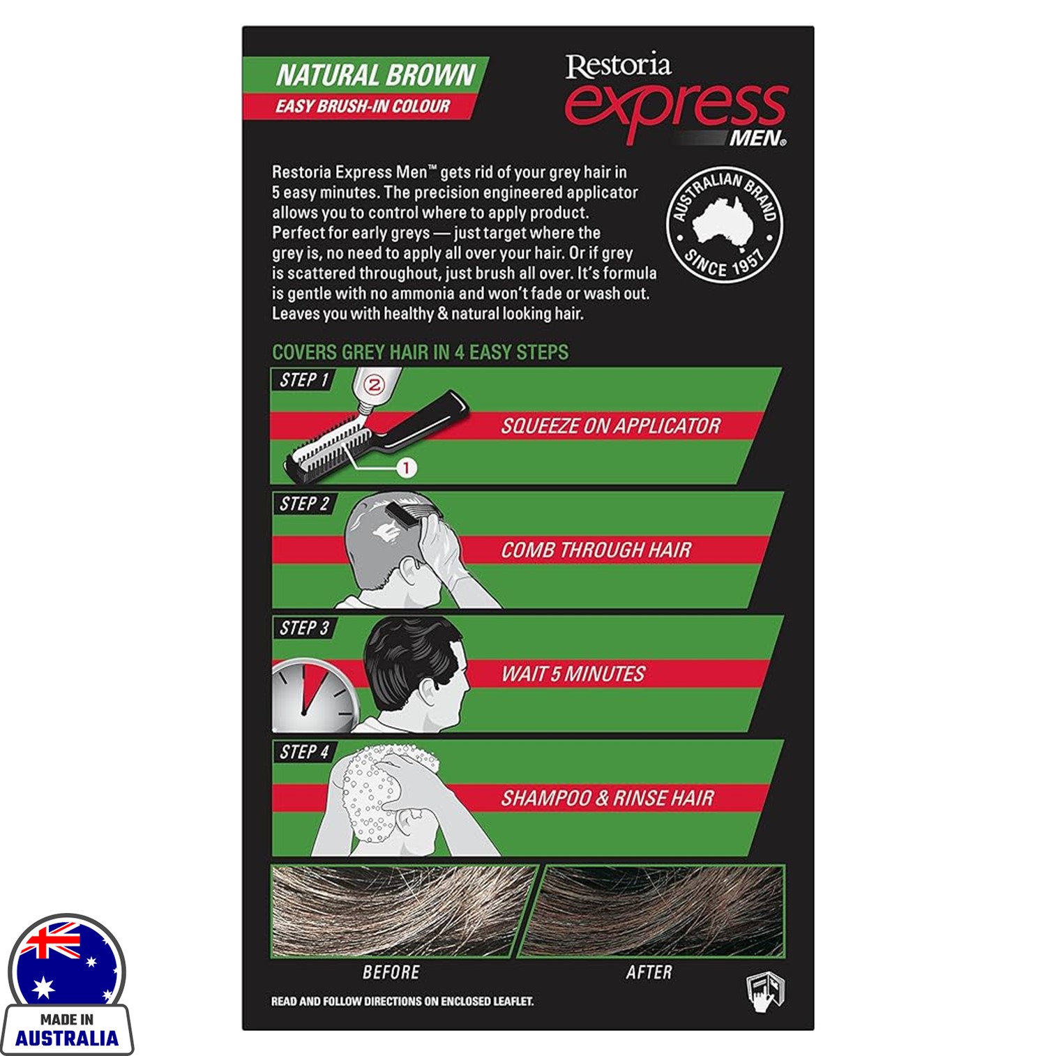 Restoria Express for Men Natural Brown ผลิตภัณฑ์เปลี่ยนสีผมสีน้ำตาลธรรมชาติสินค้านำเข้าจากออสเตรเลียพร้อมส่ง