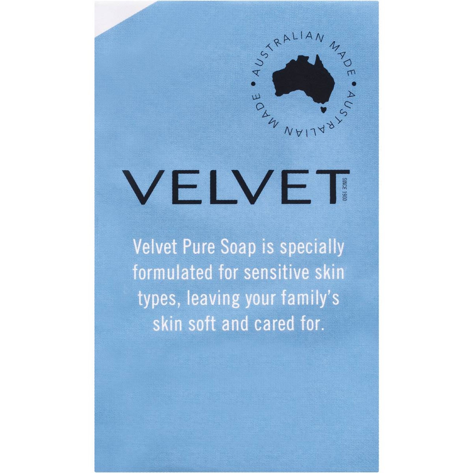 Velvet Pure Soap For Beautiful Skin 4X100g สบู่ทำความสะอาดผิวกายสูตรพิเศษเพื่อผิวเนียนนุ่มสุขภาพดีสินค้านำเข้าจากออสเตรเลียพร้อมส่ง