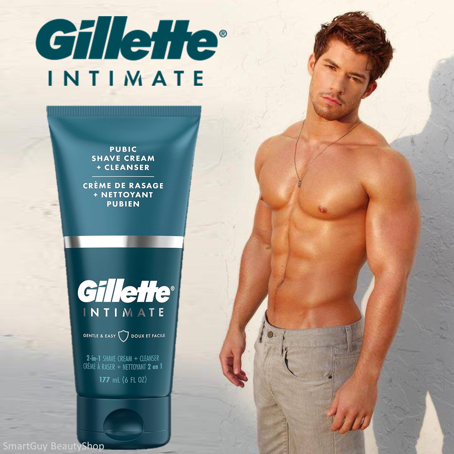 Gillette Intimate 2in1 Shave Cream+Cleanser 177ml ครีมโกนขนตามร่างกายสูตรอ่อนโยนสำหรับผิวบอบบางบริเวณจุดซ่อนเร้นสินค้านำเข้าจากออสเตรเลียของแท้พร้อมส่ง