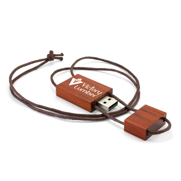 Flash Drive Wooden พร้อมเชือกสายคล้องคอ