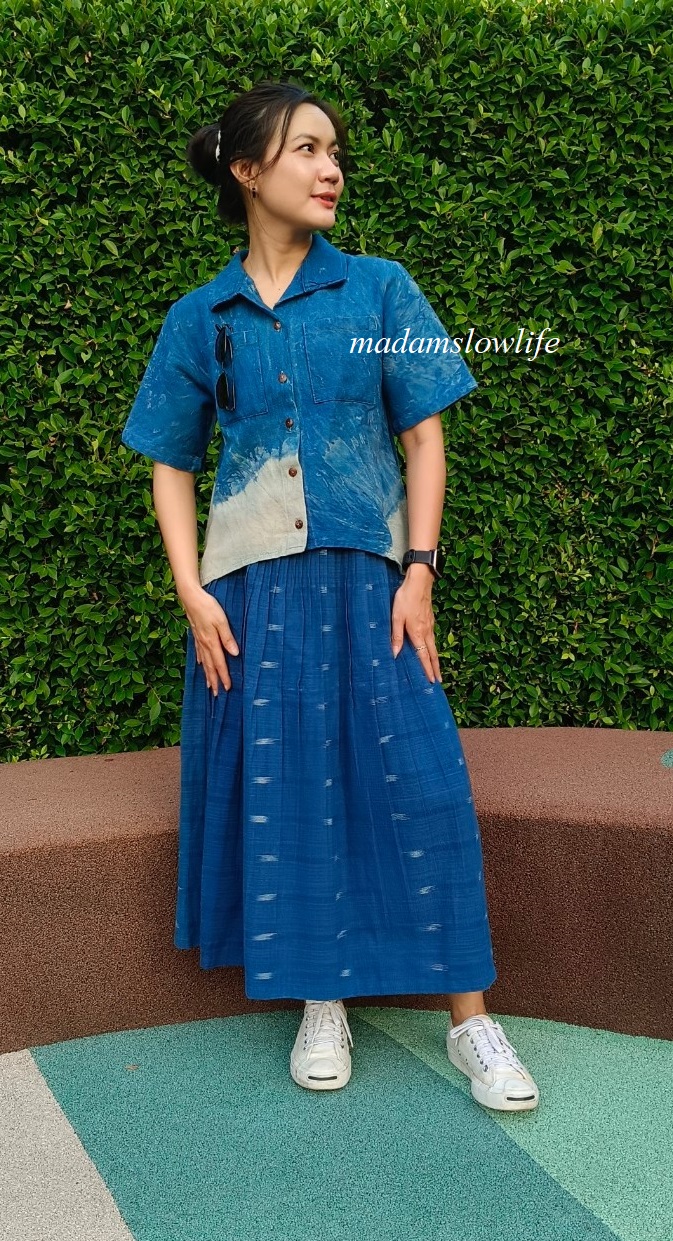 เสื้อเชิ๊ตมัดย้อมทูโทนผ้าทอมือ Size:XS S M L