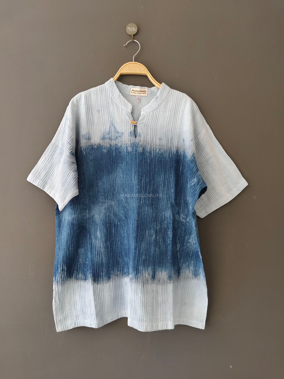 เสื้อคอจีนผู้ชาย มัดย้อมคราม Size : 44" 46" 48"