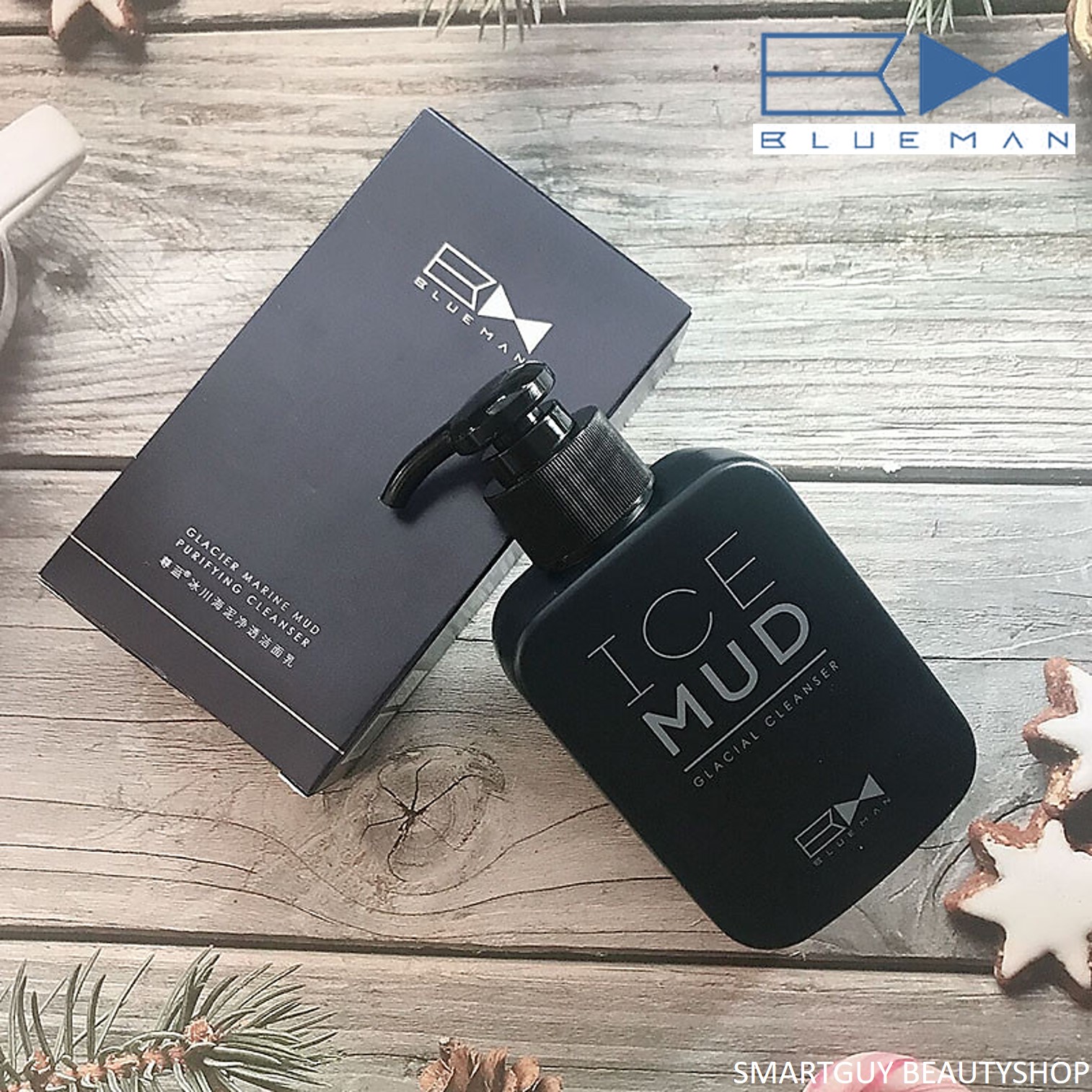 คลีนเซอร์ทำความสะอาดผิวหน้าสูตรเย็นปรับผิวขาวใสย้อนวัยผิวหน้าสำหรับผู้ชาย BlueMan Glacier Marine Mud Purifying Cleanser 170g