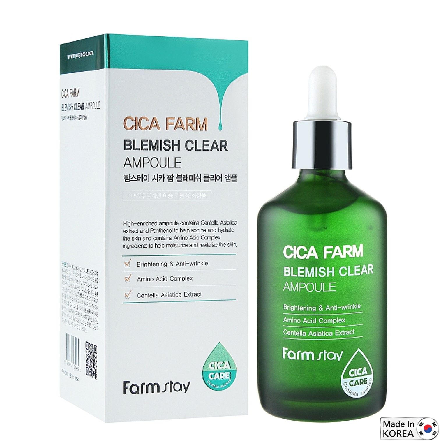 FarmStay Cica Farm Blemish Clear Ampoule 100ml เซรั่มบำรุงผิวหน้าสูตรลดฝ้ากระจุดด่างดำแลดูอ่อนกว่าวัยสูตรพิเศษสินค้านำเข้าจากเกาหลีของแท้พร้อมส่ง