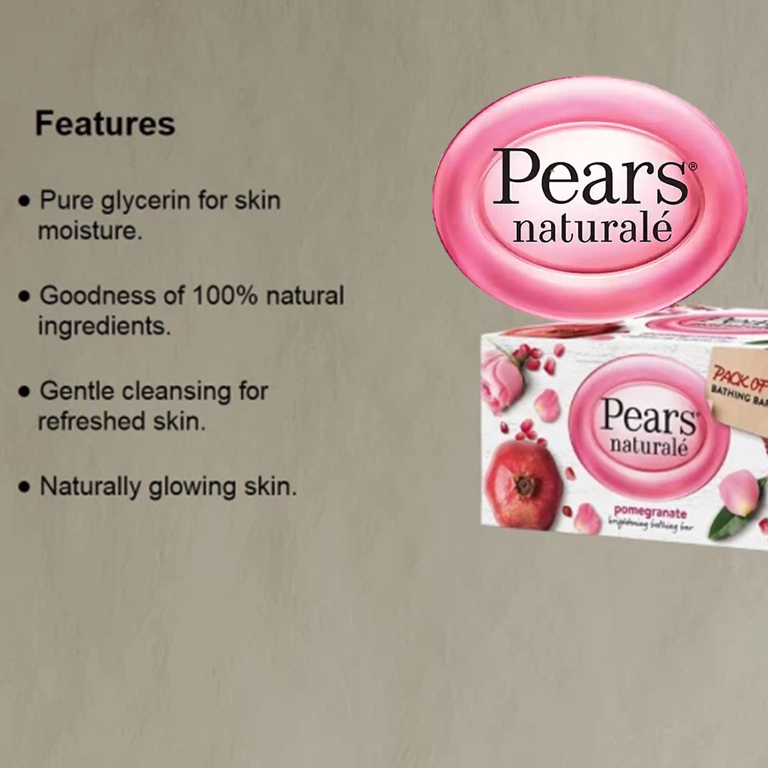 Pears Naturale Pomegranate bathing bar 125g pack of 4 สบู่อาบน้ำทำความสะอาดผิวกายสูตรพิเศษใหม่ล่าสุดสินค้านำเข้าจากออสเตรเลียของแท้พร้อมส่ง