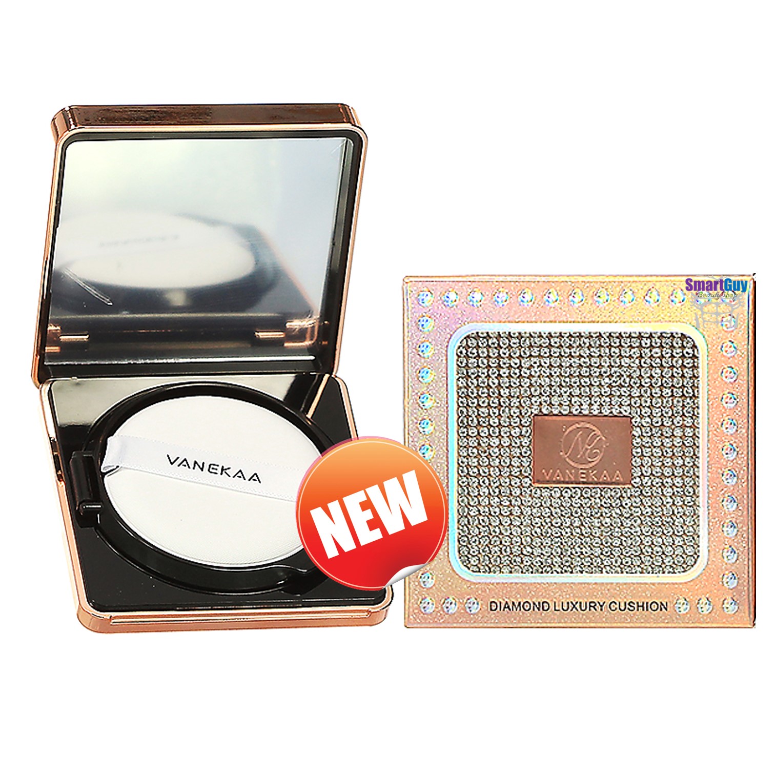 คุชชั่นเนื้อละเอียดเนียนบางเบาพิเศษปรับผิวหน้าเงาใสมีออร่าตลอดวัน รุ่นพิเศษตลับเพชร VANEKAA Diamond Luxury Cushion 15g.