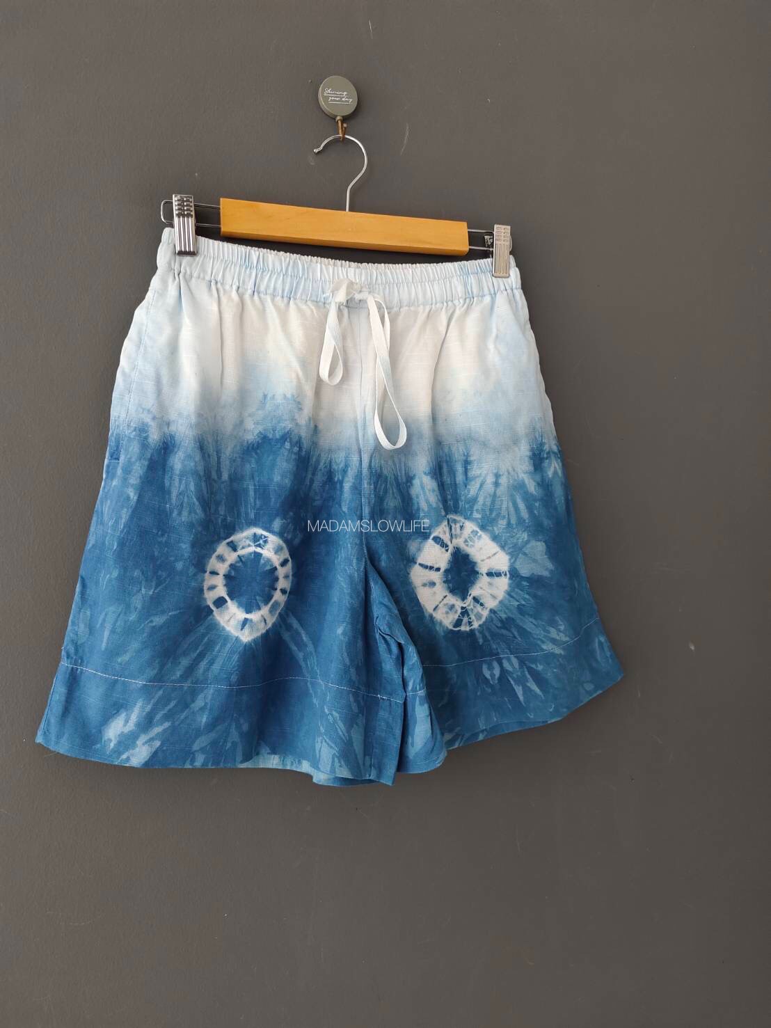 กางเกงขาสั้น Size: S M L XL มัดย้อมครามธรรมชาติ