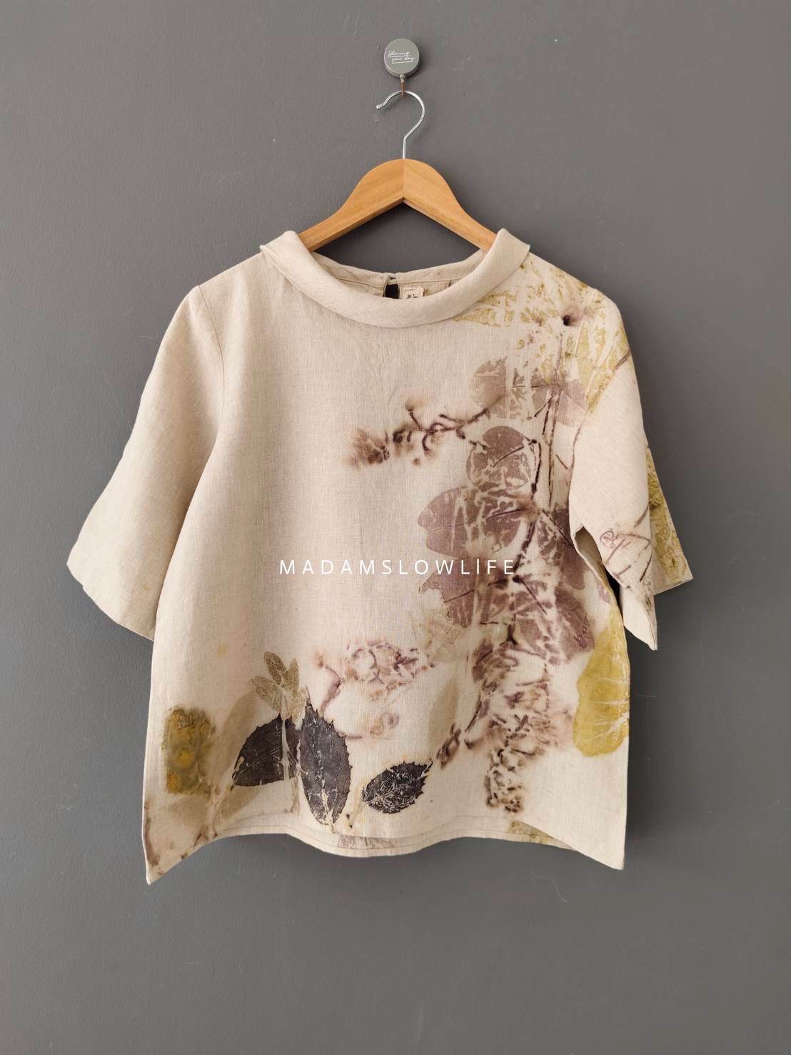 เสื้อผ้าลินินแท้ ลวดลายพิมพ์ลายแบบ eco-print อก 40 นิ้ว ยาว 22 นิ้ว