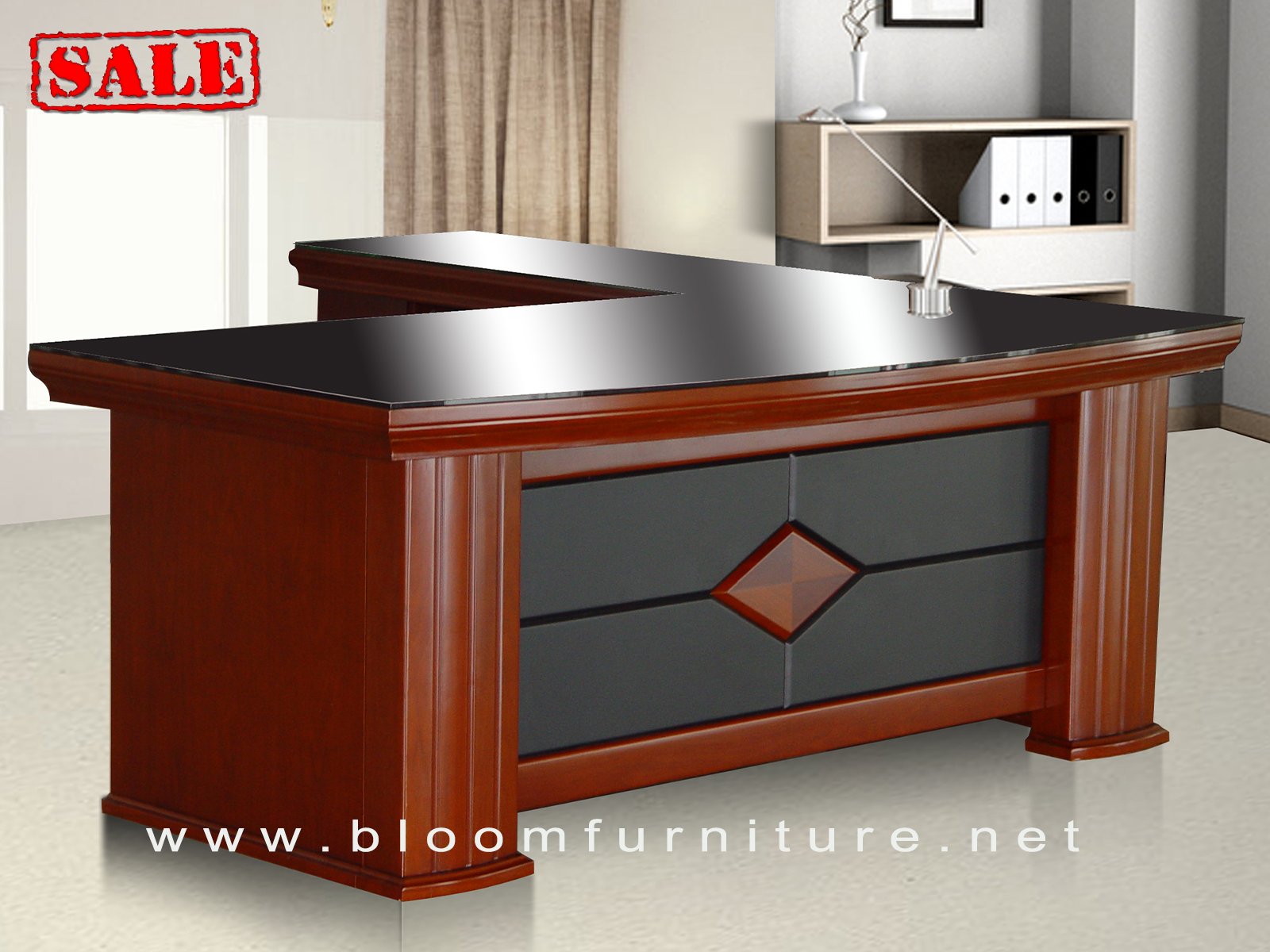 *พร้อมส่ง* โต๊ะทำงานผู้บริหารตัวแอลพร้อมกระจก รุ่น Crown ขนาด 2 เมตร / Executive Desk with L shape 2 m.