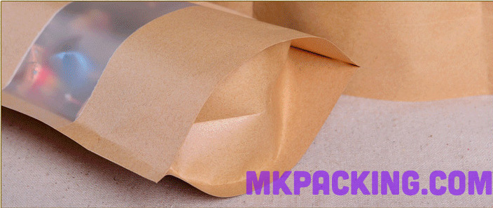 ถุงกระดาษคราฟท์เคลือบ หน้าต่างขุ่น ซิปล็อค ตั้งได้ ขนาด 9x14+3cm