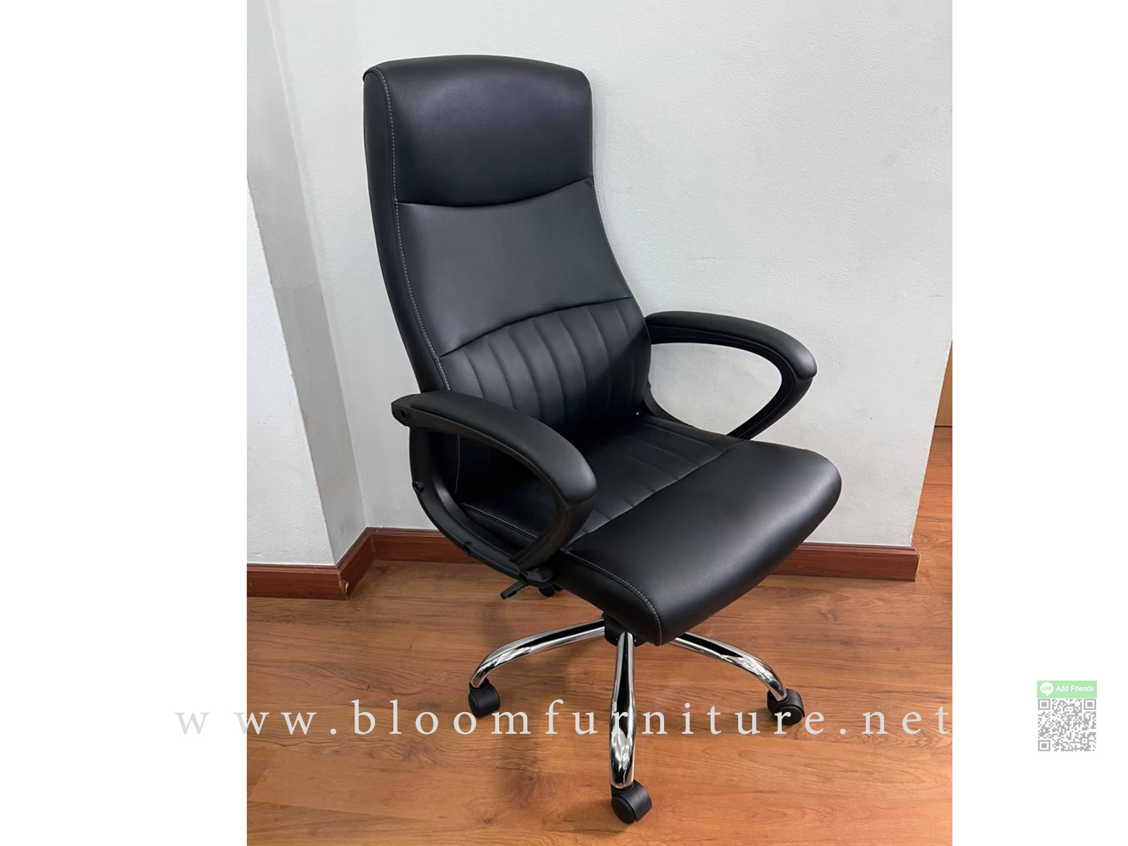 เก้าอี้สำนักงานพนักพิงสูงมีโช๊คปรับสูงต่ำ ขาเหล็ก ขนาด 60x65x112 ซม.