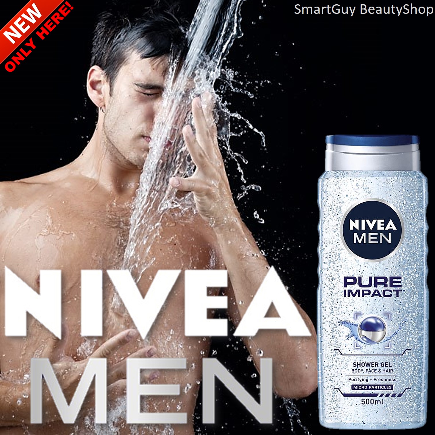 Nivea Men Pure Impact Shower Gel - Hair, Face & Body Wash, 500ml ผลิตภัณฑ์ทำความสะอาดเส้นผม ผิวหน้า ผิวกาย สูตรพิเศษจากนีเวียเม็นสำหรับผู้ชาย สินค้านำเข้าจากต่างประเทศ