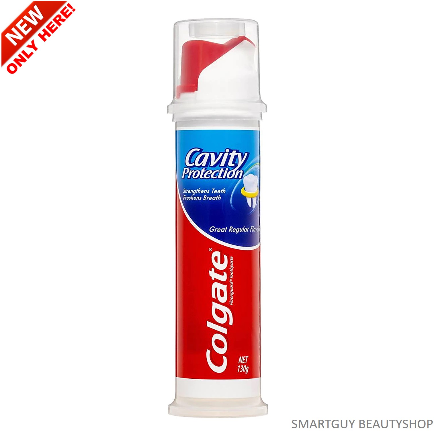 Colgate Cavity Protection Regular Pump Toothpaste 130g ยาสีฟันคอลเกตสูตรพิเศษในขวดดีไซน์ใหม่รูปแบบหัวปั๊ม สินค้านำเข้าจากต่างประเทศ