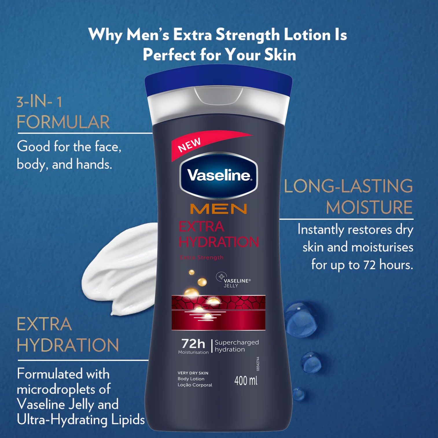 Vaseline MEN Extra Hydration Body Lotion 400ml ผลิตภัณฑ์บำรุงผิวกายสูตรพิเศษสำหรับผู้ชายสินค้านำเข้าจากออสเตรเลียรับประกันของแท้พร้อมส่ง