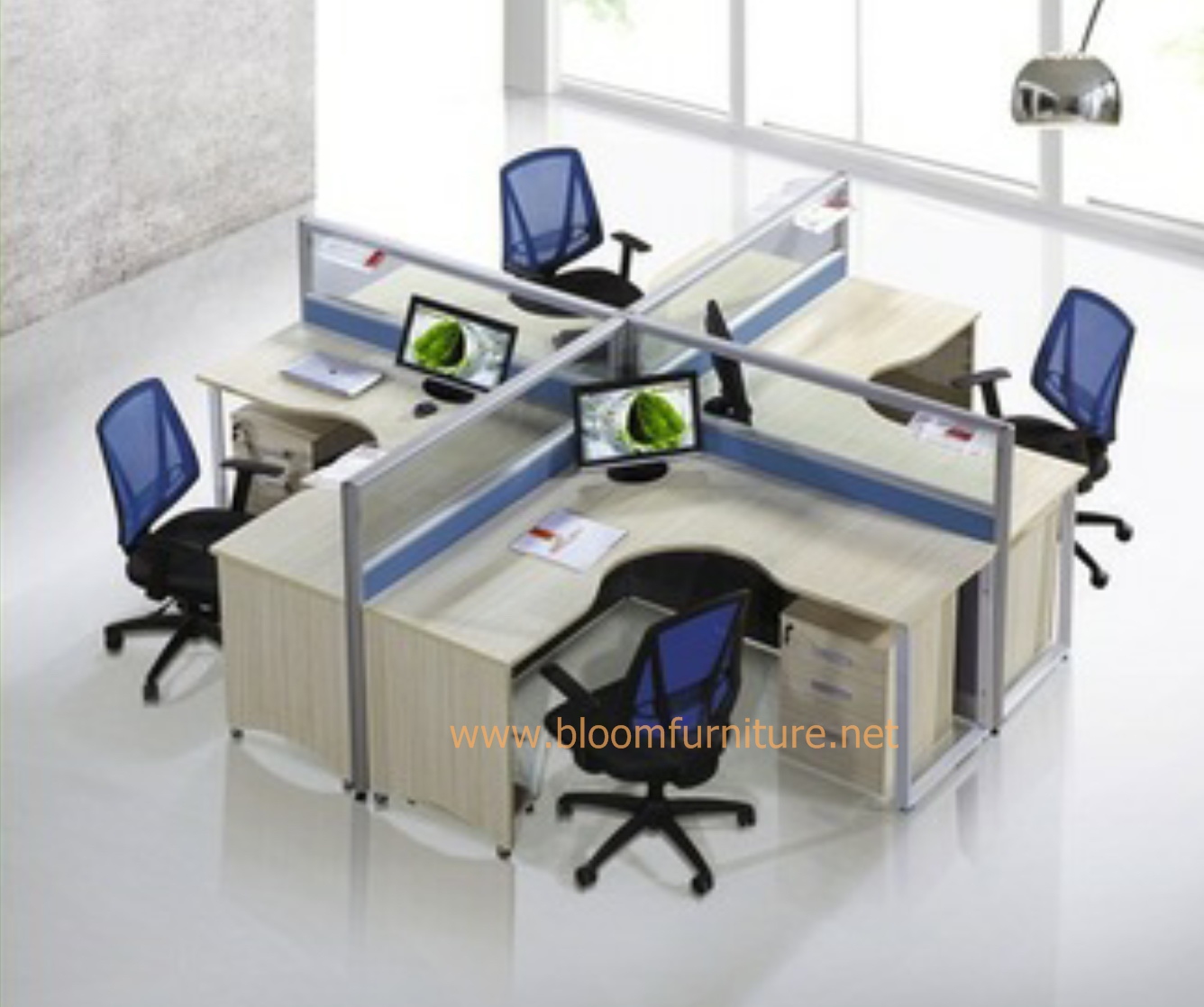 โต๊ะทำงานกลุ่ม 4 ที่นั่งพร้อมพาร์ทิชั่น โต๊ะ Call Center สี, ขนาด รูปทรง เปลี่ยนแปลงตามต้องการได้
