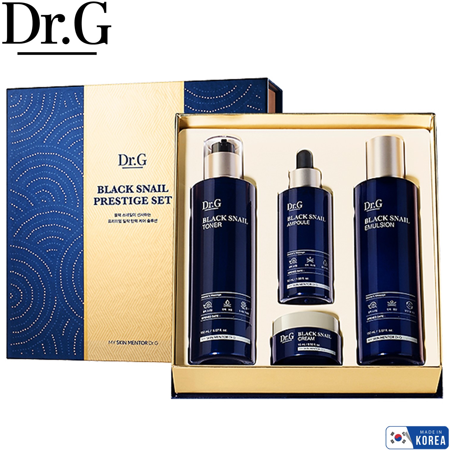 Dr.G Black Snail Prestige Toner+Emulsion+Ampoule+Cream Set ชุดผลิตภัณฑ์ดูแลผิวหน้าสูตรพรีเมี่ยมจากสารสกัดเมือกหอยทากเกาหลีของแท้พร้อมส่ง