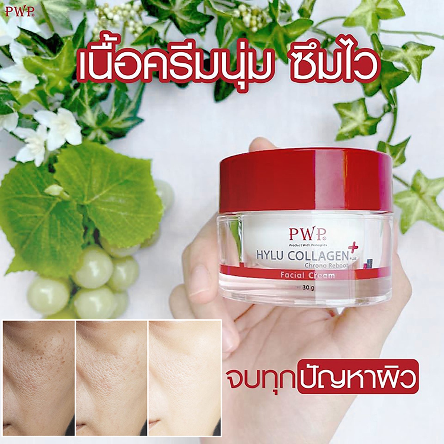 PWP Hylu Collagen Plus Chrono Reboot 30g ผลิตภัณฑ์ครีมดูแลผิวหน้าสูตรพรีเมี่ยมจากคอลลาเจนเข้มข้น