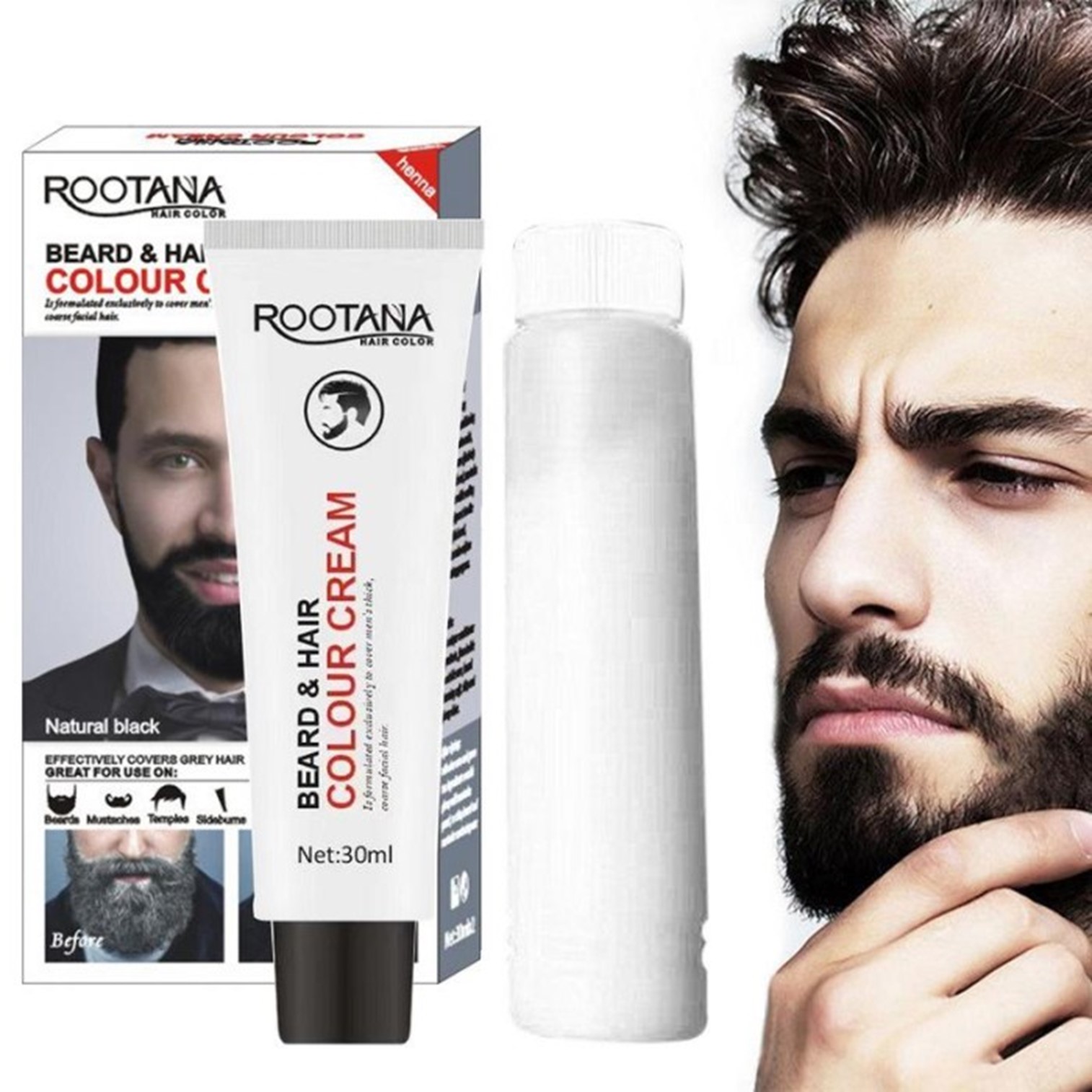 Rootana Beard&Hair Colour Cream ผลิตภัณฑ์เปลี่ยนสีหนวดและผมสูตรพิเศษติดทนนานเป็นธรรมชาติสินค้าคุณภาพสูงนำเข้าจากต่างประเทศพร้อมส่ง