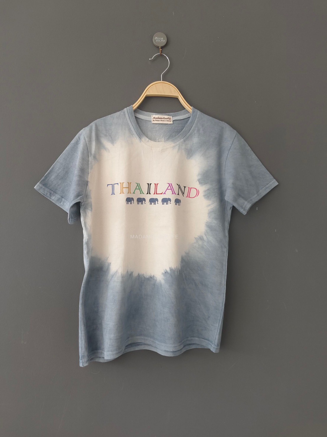 เสื้อยืดผู้ใหญ่พิมพ์ลายช้างThailand มัดย้อมเทา Size : XS S M L XL 2XL 3XL