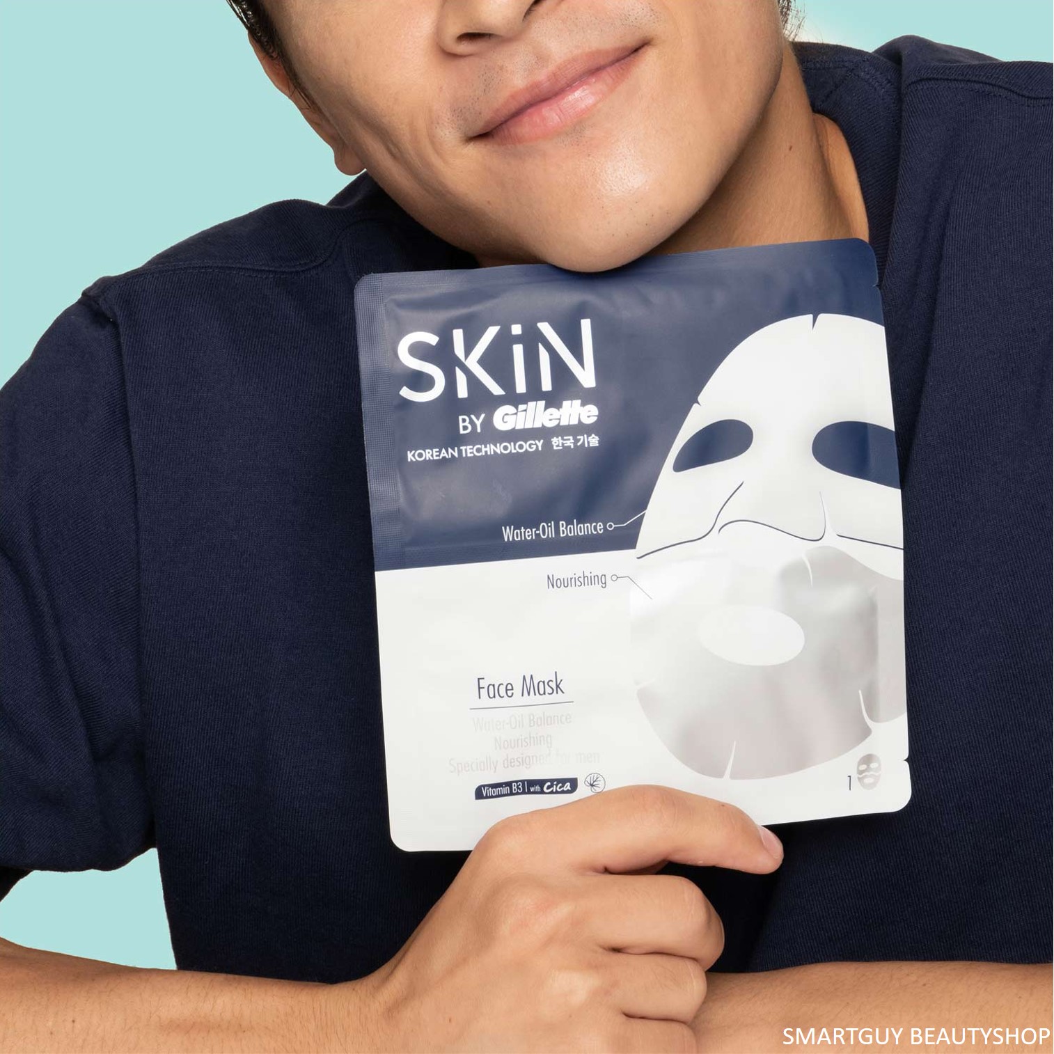 SKIN BY GILLETTE Face Mask Specially Designed For Men(3 Pack) แผ่นมาส์คบำรุงผิวหน้าผู้ชายสูตรพิเศษแพ็ค 3 แผ่น Free Small Talk