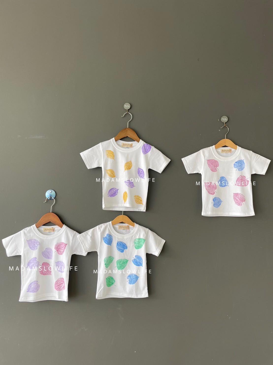 เสื้อเด็กชาย/หญิง คอตตอน 100% พิมพ์ลายใบไม้ size 90 100 110 120 130 140