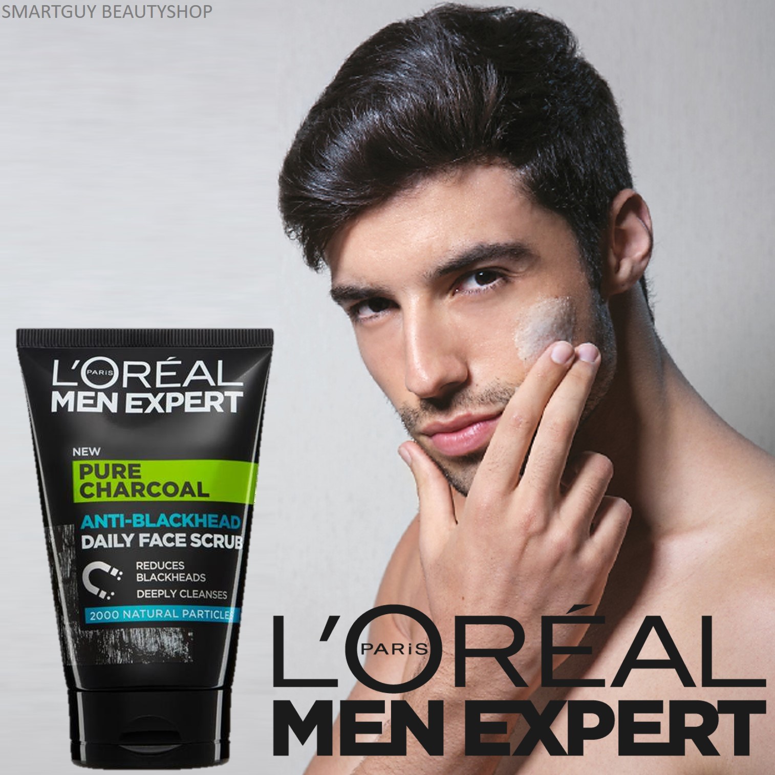L'Oréal Men Expert Pure Charcoal Anti-Blackhead Daily Face Scrub 100ml คลีนซิ่งสครับทำความสะอาดผิวหน้าสำหรับผู้ชายสูตรพิเศษ