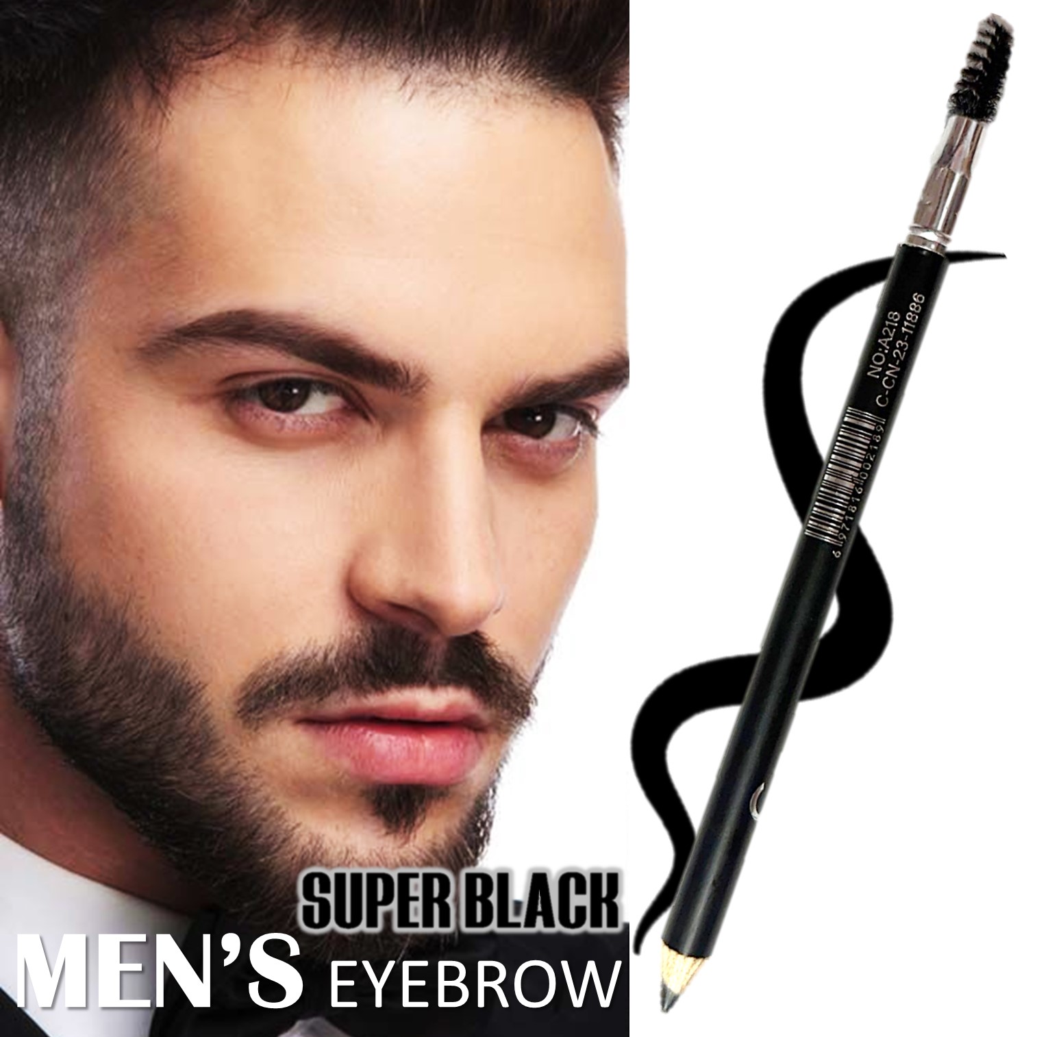 GR Eye&Lip Super Black Pencil AloeVera&Vitamin E ดินสอเขียนคิ้วผู้ชายสีดำธรรมชาติเนื้อบางเบาพิเศษพร้อมกบเหลาและหัวแปรงแต่งคิ้วดูดีเข้ารูป