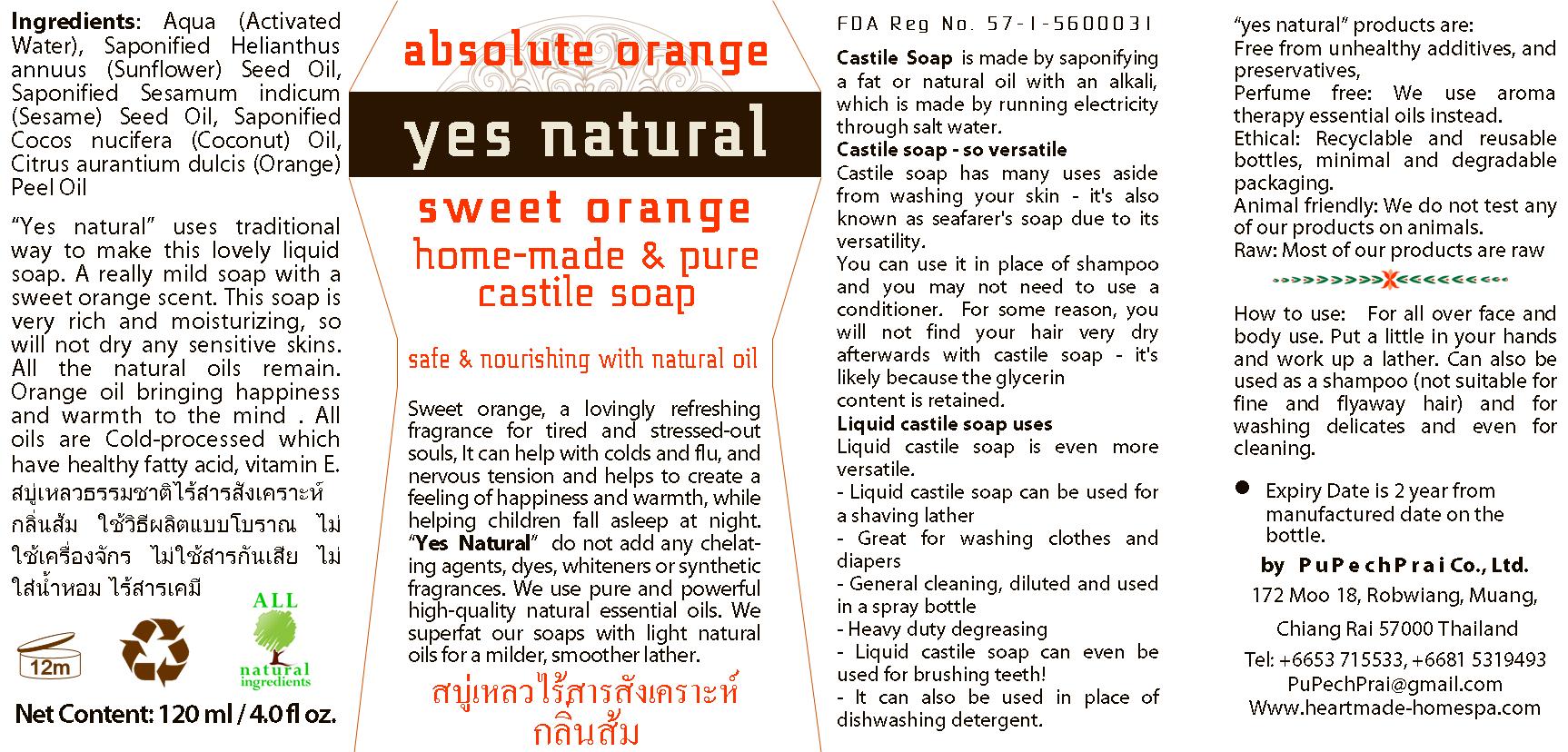 absolute orange สบู่เหลวไร้สารสังเคราะห์ กลิ่นส้ม 120 ml Orange Castile Liquid Soap 120 ml