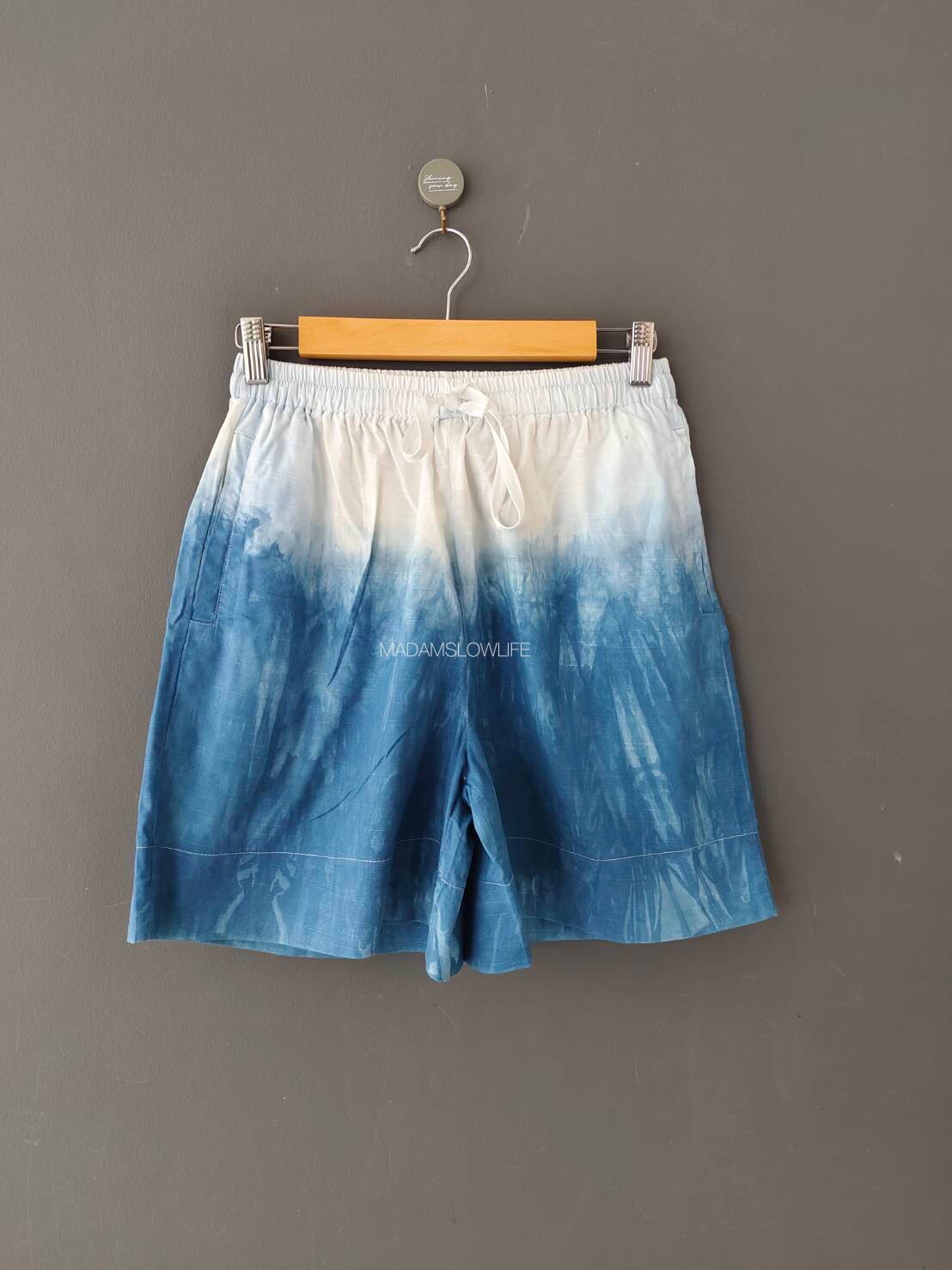 กางเกงขาสั้น Size: S M L XL 2XL มัดย้อมครามทูโทนสีธรรมชาติ