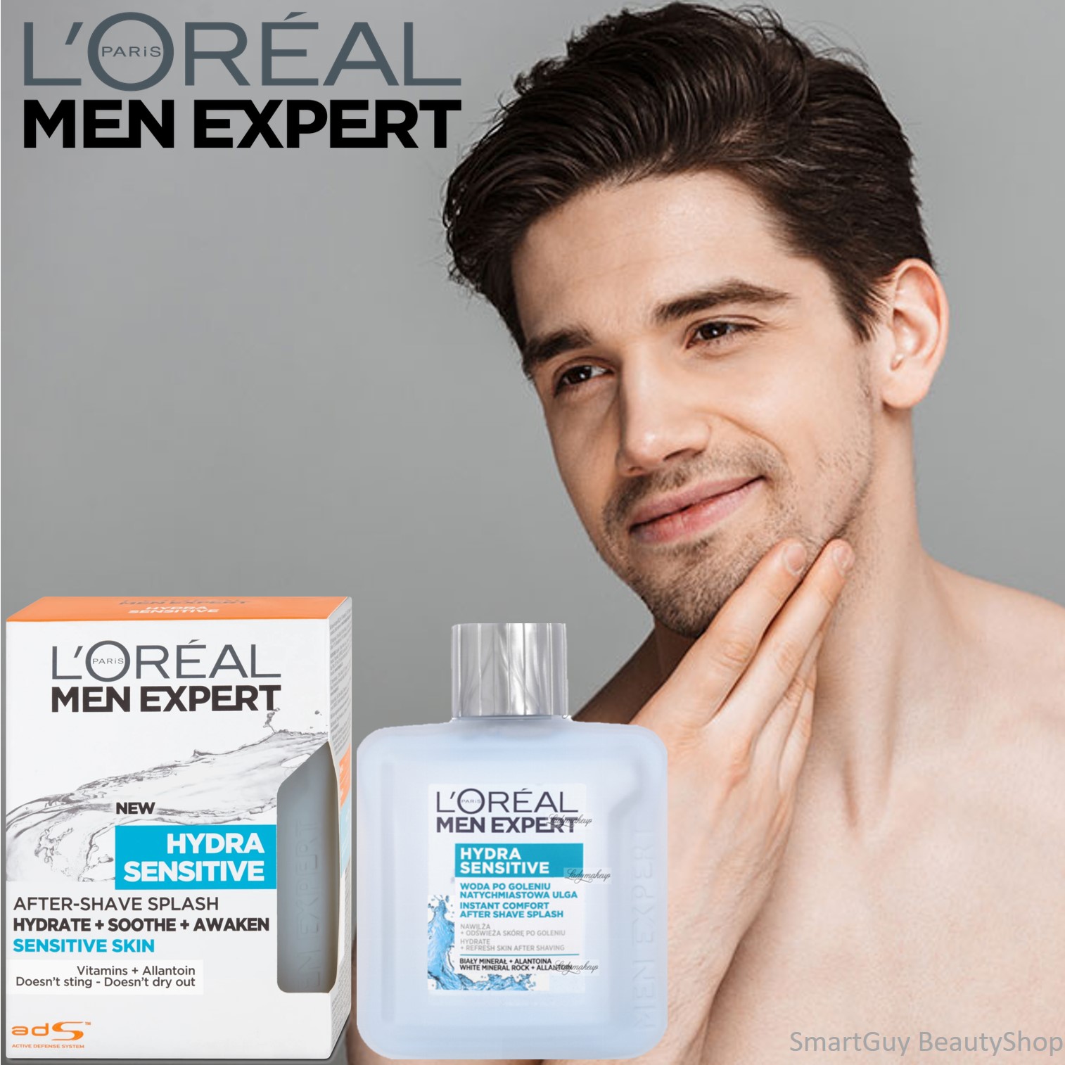 ĽORÉAL Men Expert Hydra Energetic Skin Purifier After-shave Splash 100ml ผลิตภัณฑ์บำรุงผิวหน้าผู้ชายหลังการโกนหนวดสูตรเพิ่มความชุ่มชื้นจากต่างประเทศ