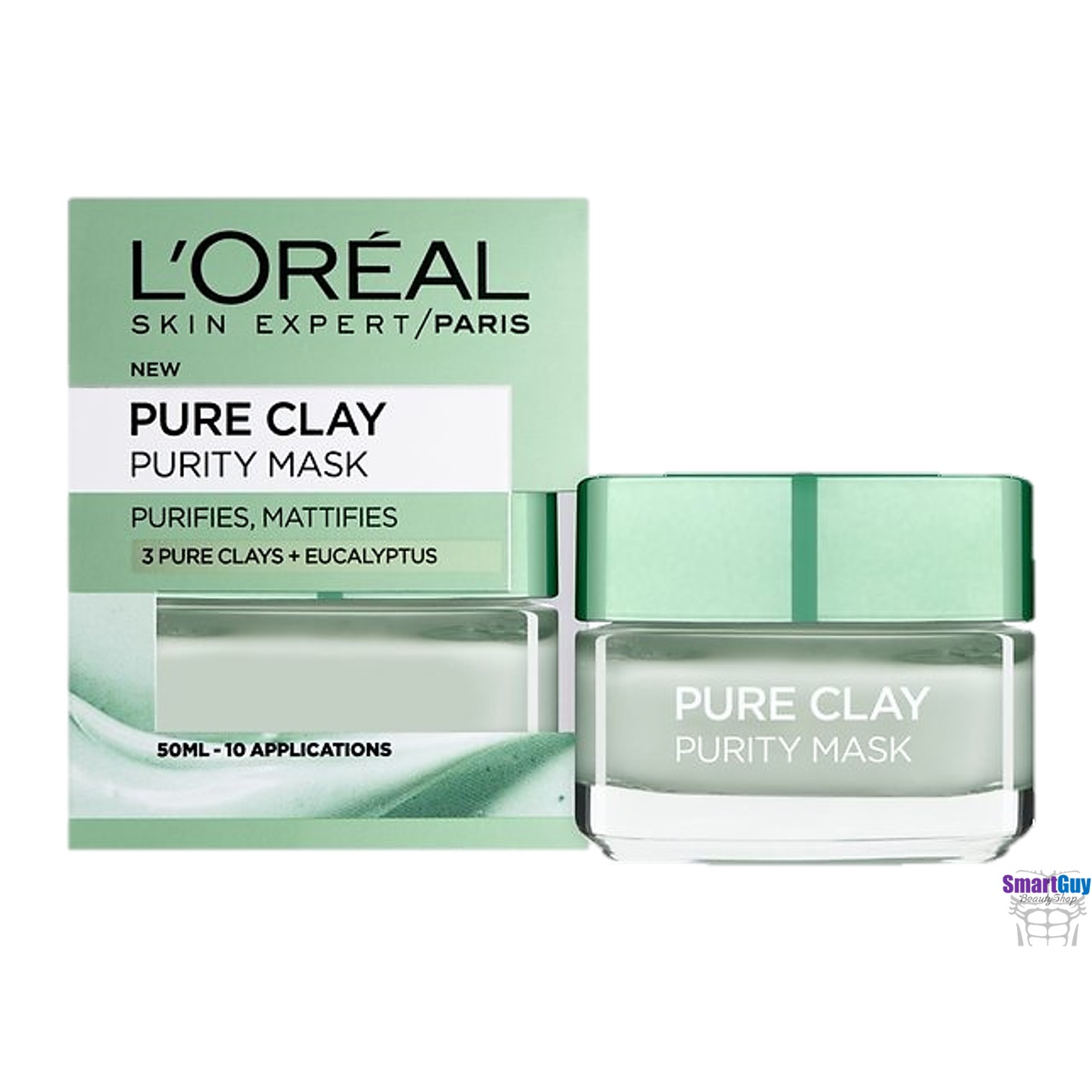 ครีมมาส์คหน้าใสสูตรพรีเมี่ยมช่วยบำรุงและฟื้นฟูปรับสภาพผิวหน้ากระจ่างใสตึงกระชับสูตรเข้มข้นของแท้ L’OREAL Paris Pure Clay Mask Purifies & Mattifies(green) 50ml.