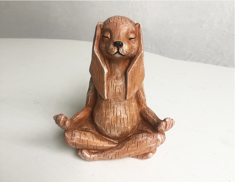 ของตั้งโชว์ รูปปันแกะสลักน้องหมา กระตาย Dog Rabbit meditation นั้งสมาธิ ศิลปะ แนวอาร์ต art home decoration meditate