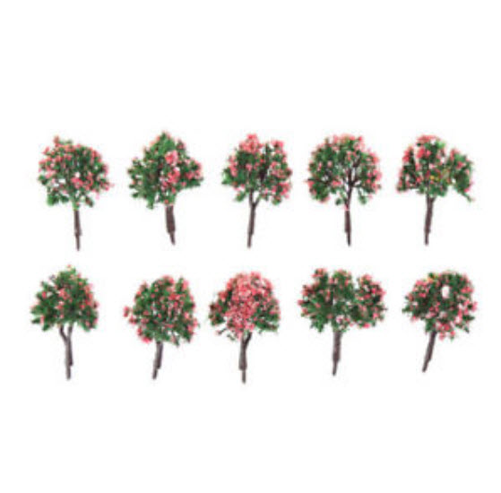 ต้นไม้ทรงพุ่ม (สีขมพู-เขียว) สูง 4 ซ.ม. (HO, OO scale) / ชุด 10 ต้น