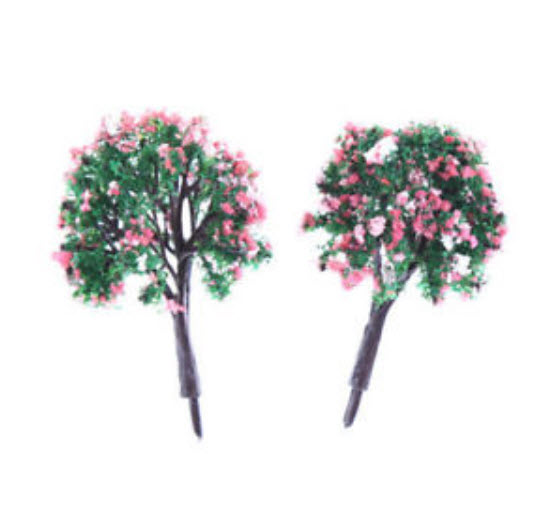 ต้นไม้ทรงพุ่ม (สีขมพู-เขียว) สูง 4 ซ.ม. (HO, OO scale) / ชุด 10 ต้น
