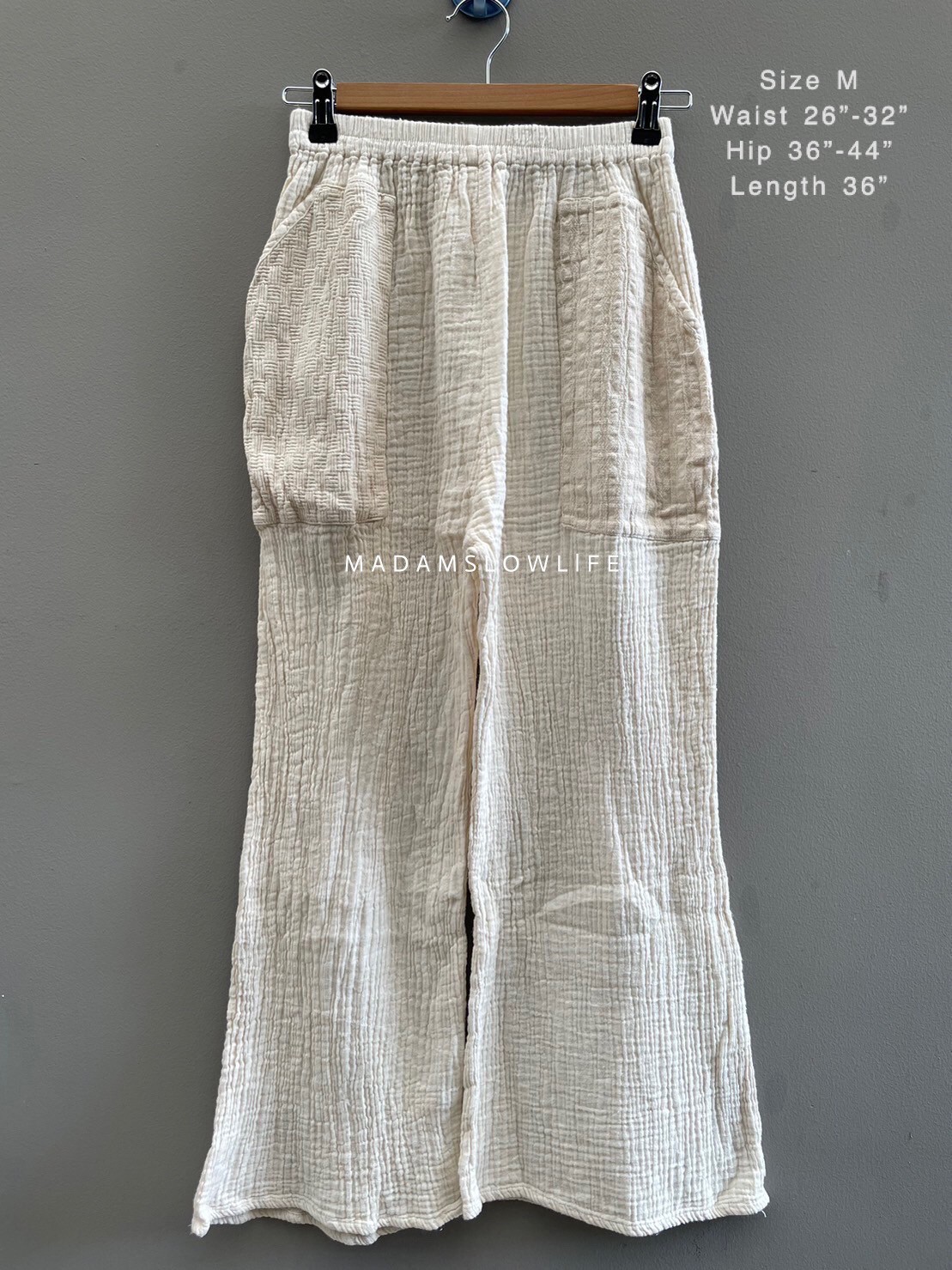 กางเกงขายาว เนื้อผ้าคอตตอน Cotton Soft with texture design นิ่มใส่สบาย อัดยับ ไม่ต้องรีด เอวยืด Elastic waist