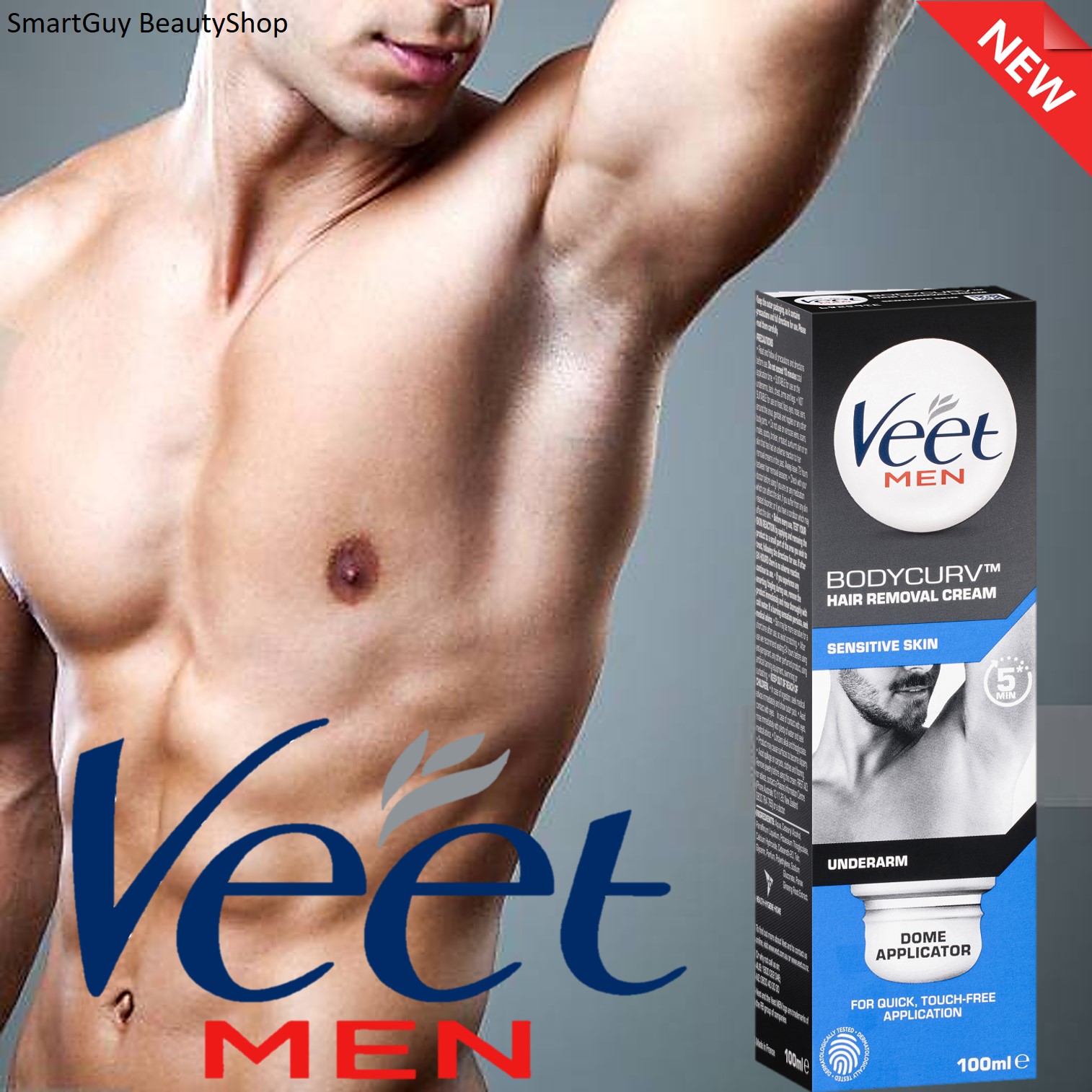 VEET Men Bodycurv Dome Applicator Underarm Hair Removal Cream 100 ml ครีมกำจัดขนบริเวณส่วนเว้าโค้งจุดซ่อนเร้นของร่างกายสูตรอ่อนโยนสำหรับผู้ชาย