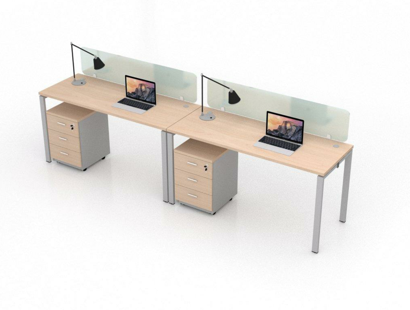 โต๊ะทำงานกลุ่ม โต๊ะ Call Center พร้อม Mini Screen กระจก และ ตู้ลิ้นชัก