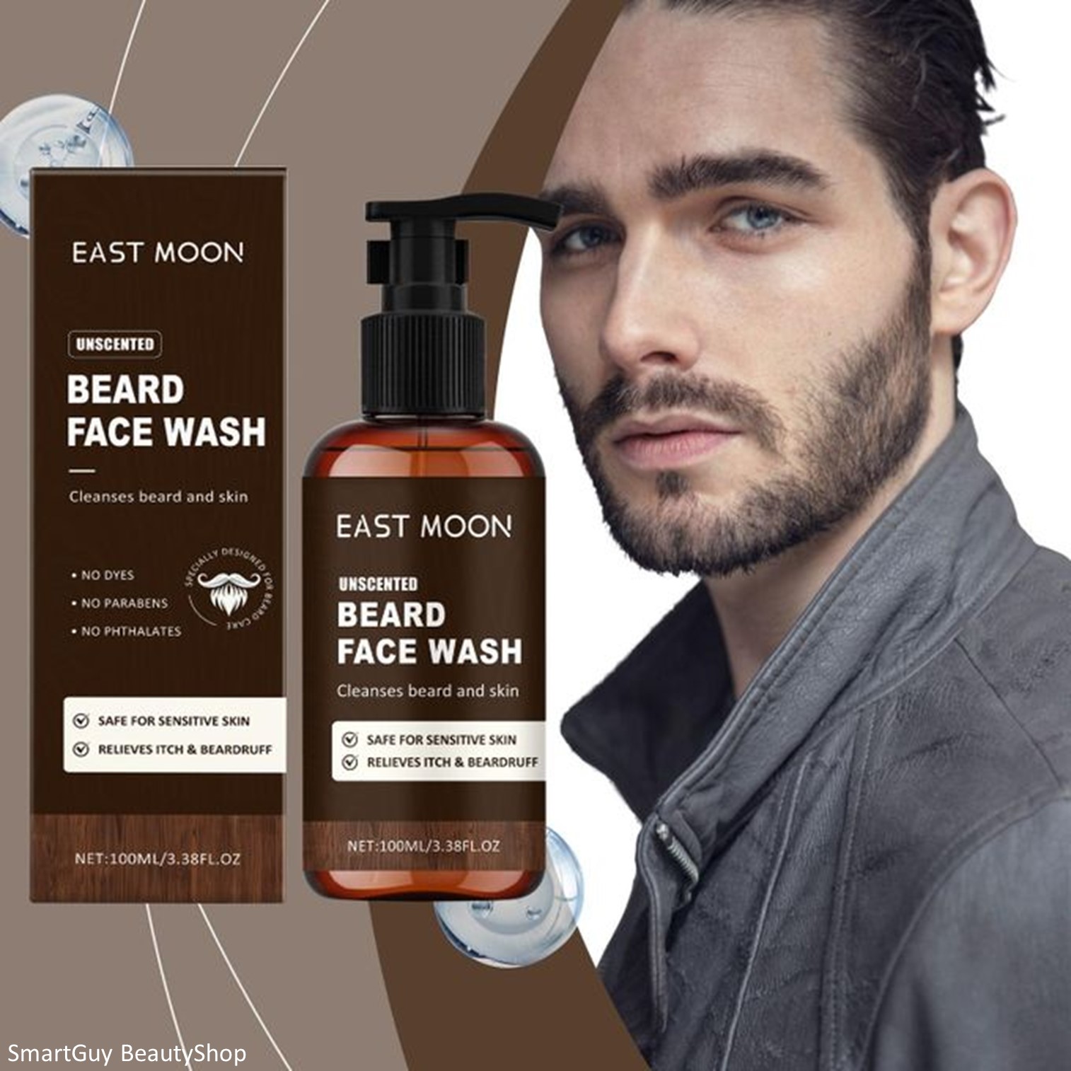 East moon Men's Beard Gentle Cleansing Face Wash 100ml ผลิตภัณฑ์ทำความสะอาดผิวหน้าและหนวดเคราสำหรับผู้ชายสูตรพิเศษสินค้านำเข้าจากต่างประเทศของแท้พร้อมส่ง