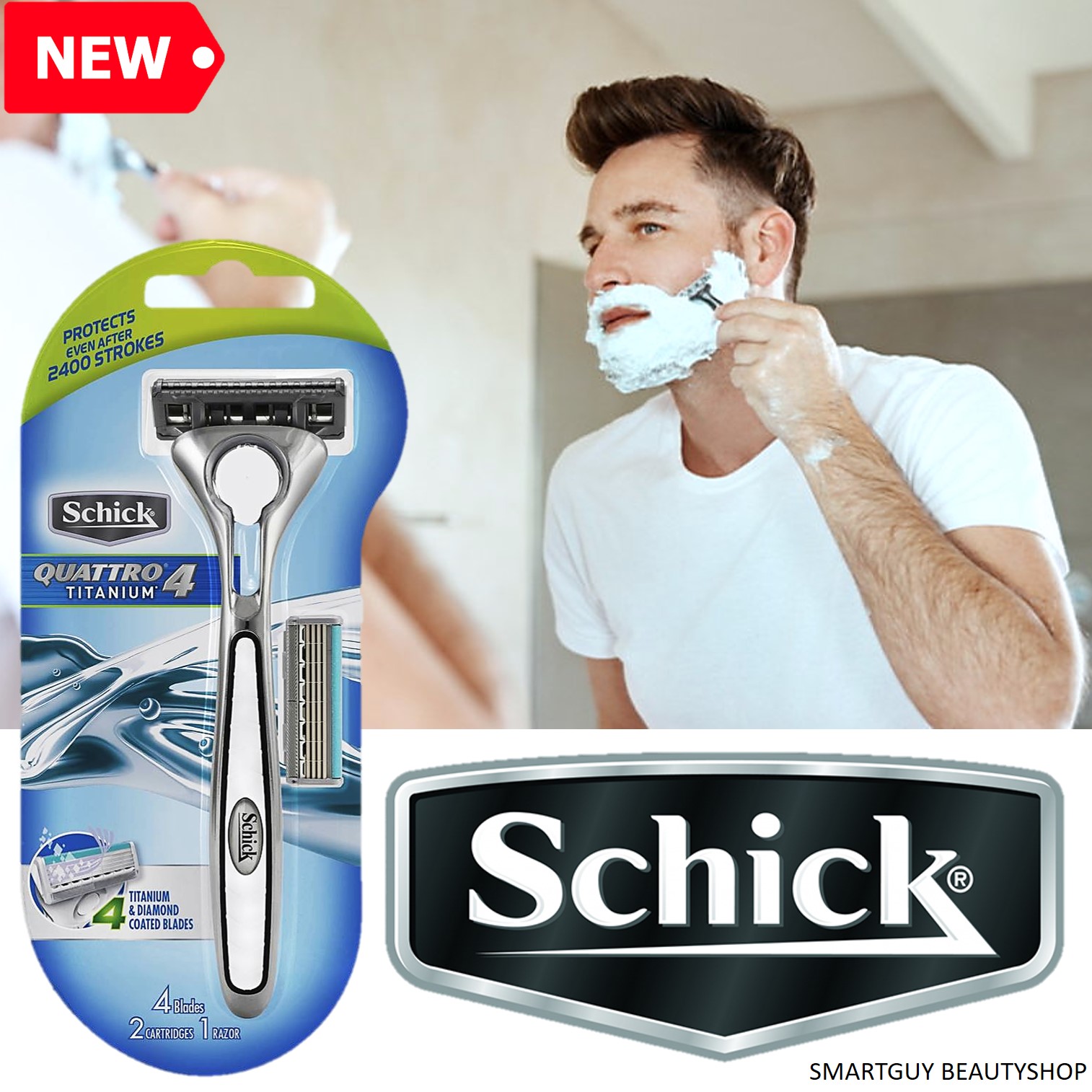 Schick Quattro 4 Titanium มีดโกนไทเทเนียมรุ่นพิเศษแบบ 4 ใบมีดสินค้านำเข้าจากออสเตรเลีย