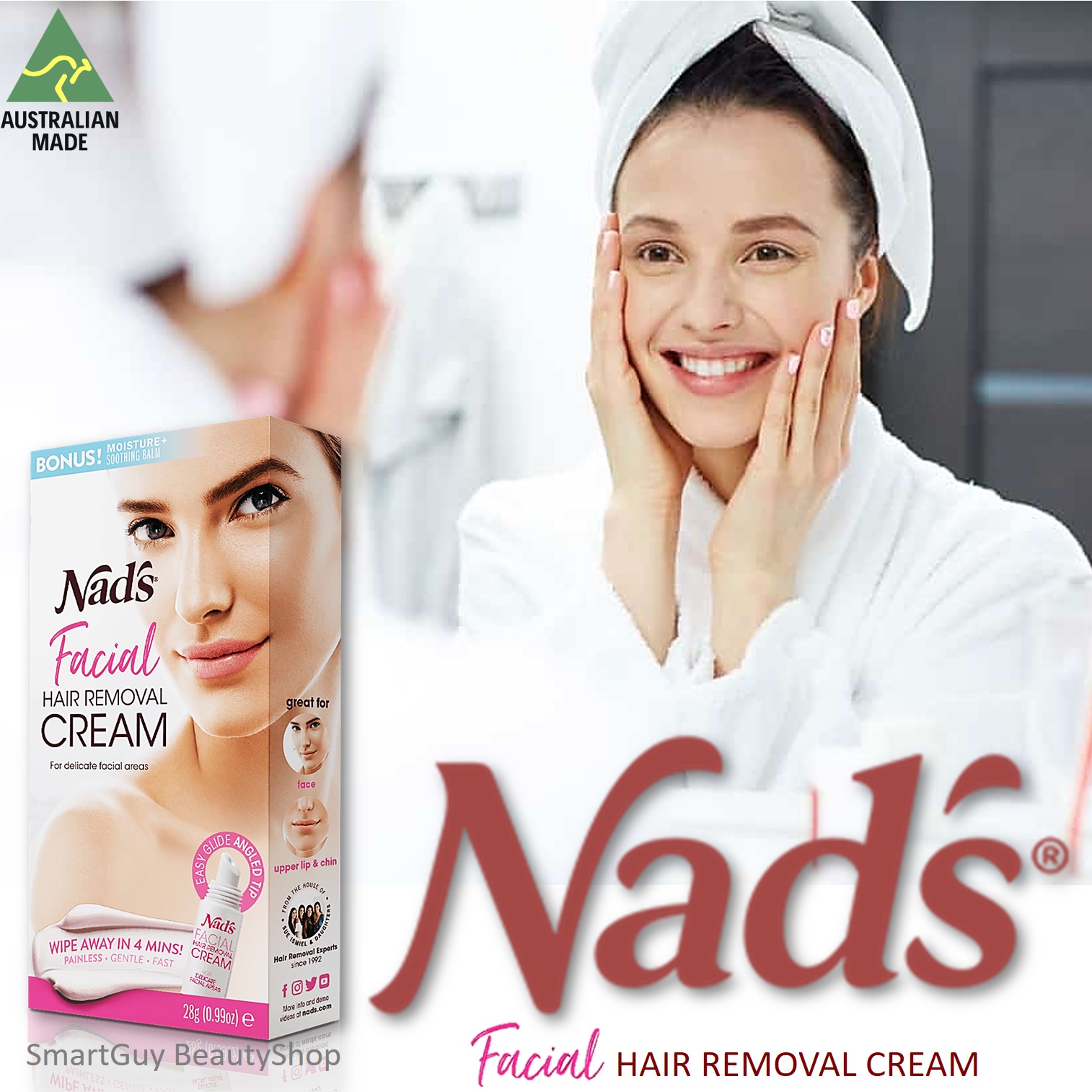 Nads Facial Hair Removal Cream 28g. ผลิตภัณฑ์กำจัดขนสำหรับผิวหน้าสูตรอ่อนโยนพิเศษ สินค้านำเข้าจากออสเตรเลีย