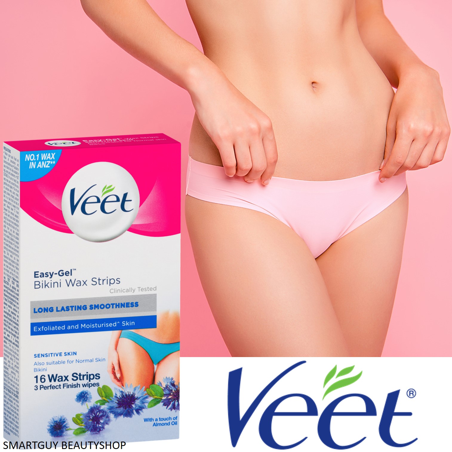 Veet Easy-Gel Bikini Wax Strips Sensitive Skin ผลิตภัณฑ์กำจัดขนสำหรับร่างกายสูตรอ่อนโยนพิเศษสินค้าลิขสิทธิ์แท้นำเข้าจากต่างประเทศ