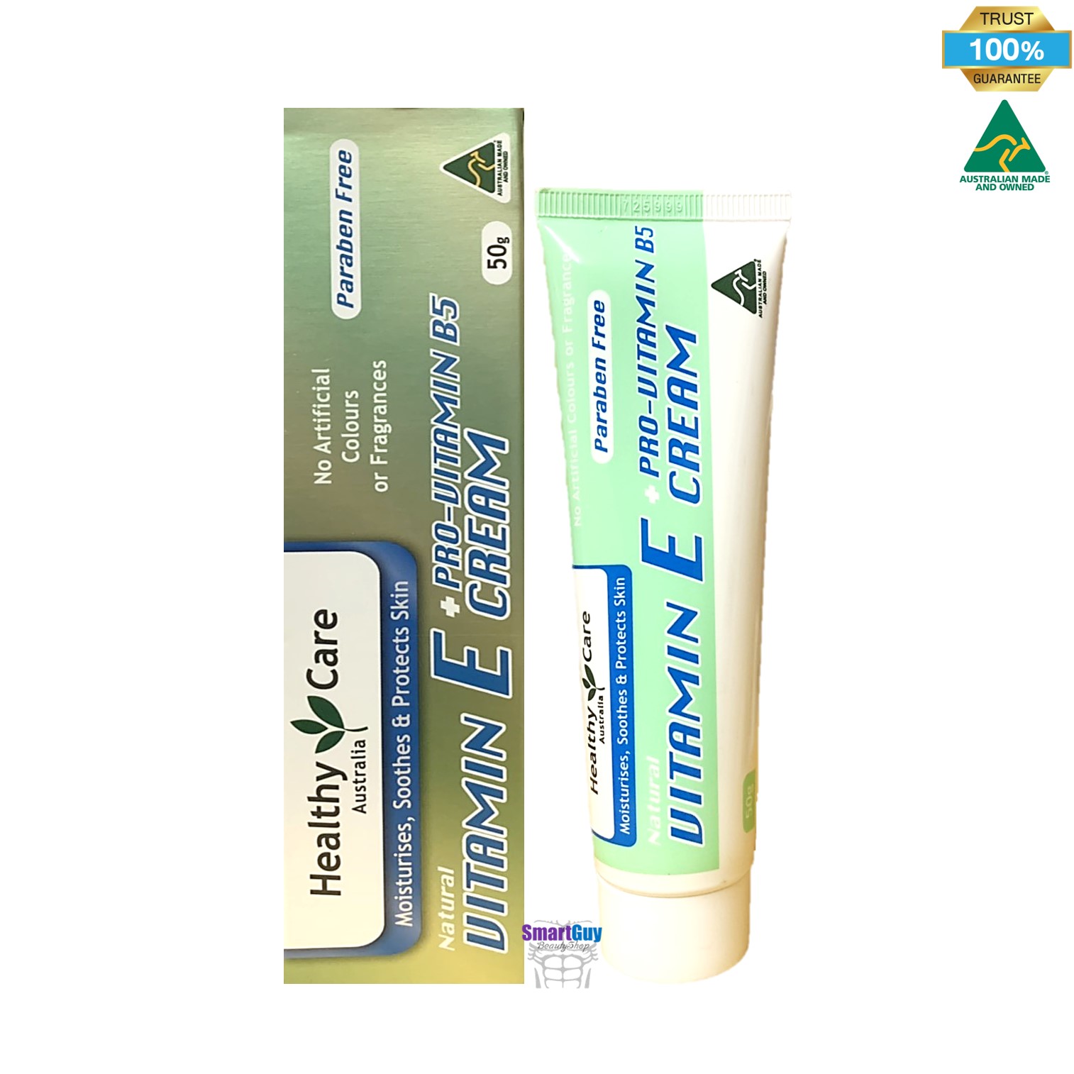 Healthy Care Australia Vitamin E Cream Pro Vitamin B5 50g. ครีมวิตามินอีเข้มข้นผสมวิตามินบี5จากออสเตรเลียของแท้ช่วยลดรอยดำจากสิวและริ้วรอยปรับผิวหน้าตึงกระชับกระจ่างใสย้อนวัยผิวอย่างชัดเจน