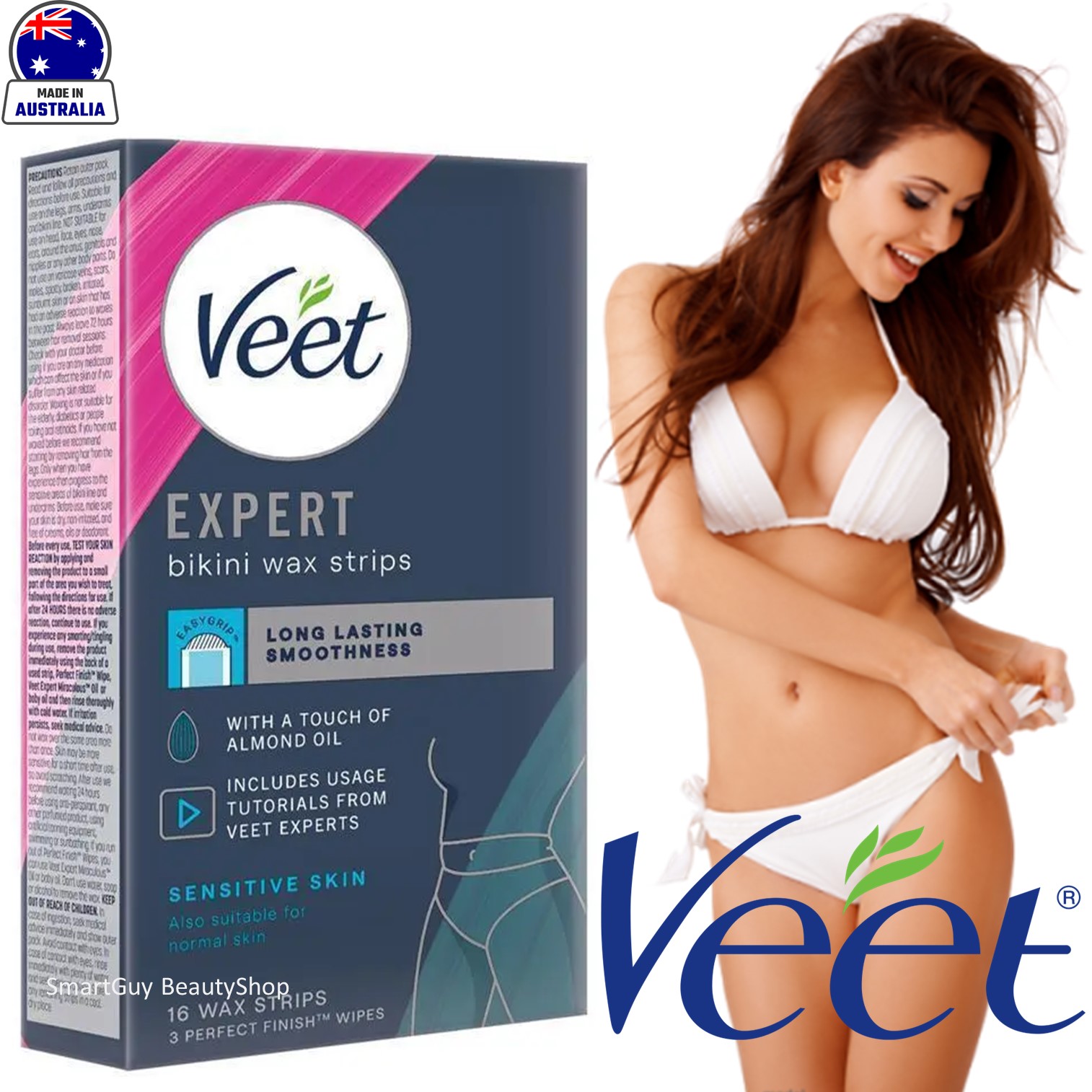Veet Expert Bikini Cold Wax Strips For Sensitive Skin 16 Pack ผลิตภัณฑ์กำจัดขนบริเวณร่างกายสูตรอ่อนโยนสำหรับผิวบอบบางแพ้ง่ายจากออสเตรเลียของแท้พร้อมส่ง
