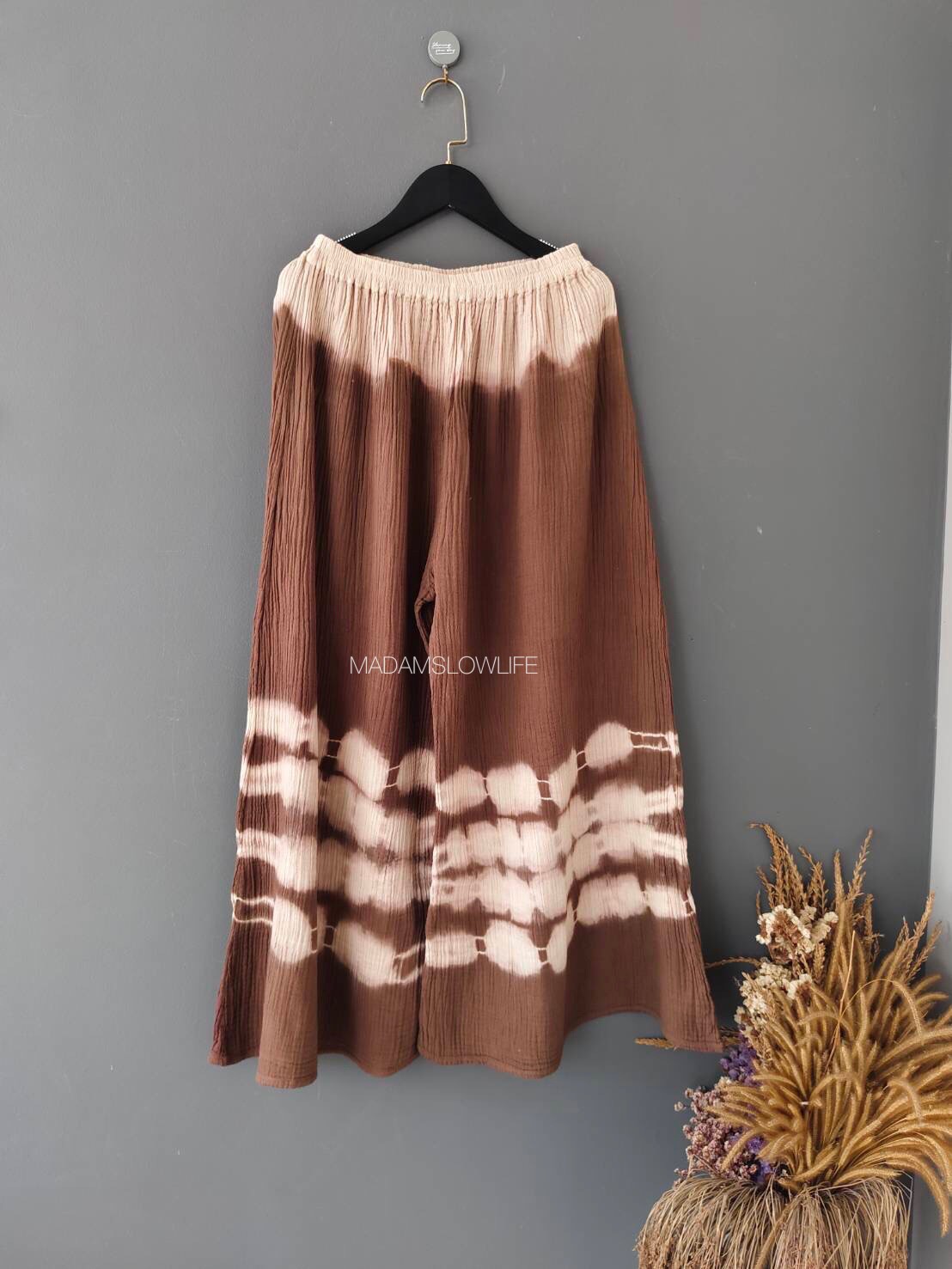 กางเกงขายาว มัดย้อมสีน้ำตาลปลอดสารพิษ