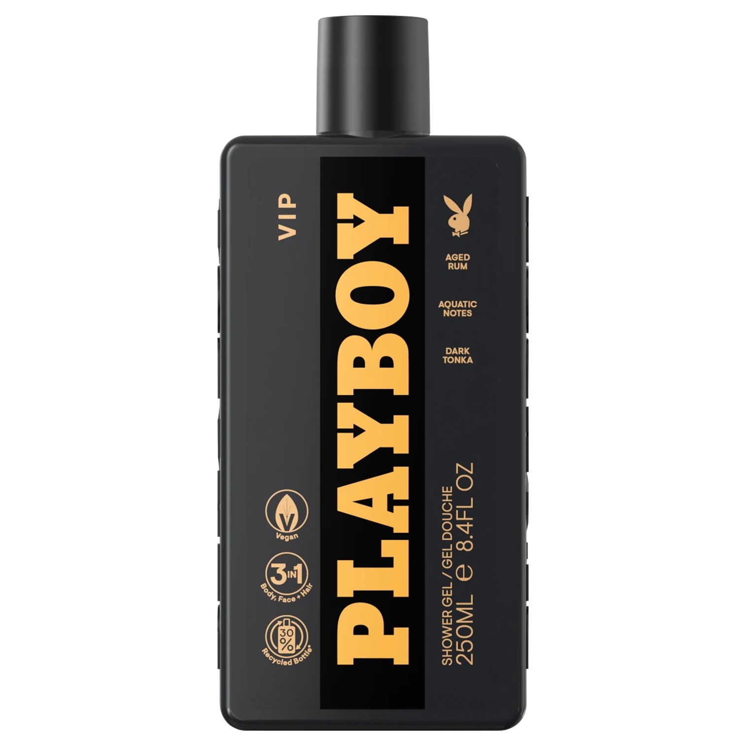 Playboy Vip 3in1 Shower Gel&Shampoo Shower Care Body Face Hair 250ml ผลิตภัณฑ์อาบน้ำทำความสะอาดผิวกายใบหน้าเส้นผมสำหรับผู้ชายสูตรพิเศษจากต่างประเทศ