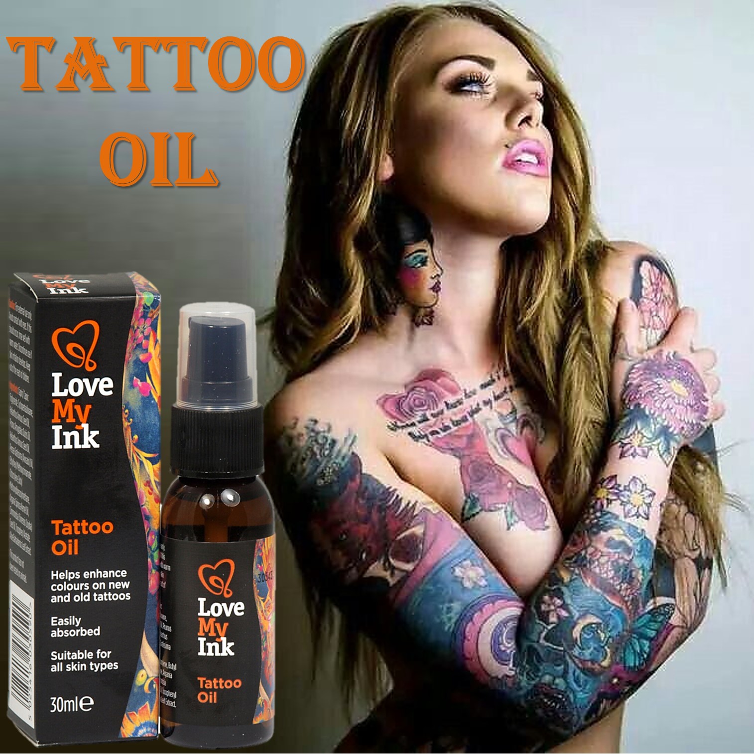 Love My Ink Tattoo Oil 30ml ผลิตภัณฑ์บำรุงผิวบริเวณรอยสักเพื่อสีสันและลายเส้นที่คมชัดสินค้านำเข้าจากต่างประเทศ