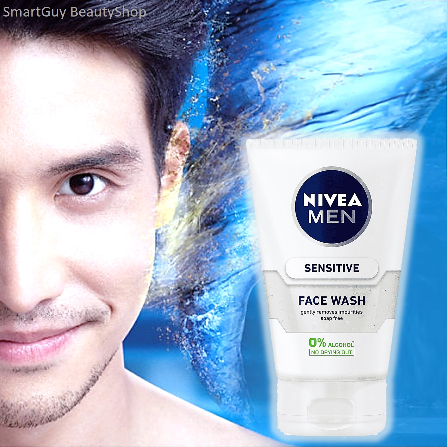 NIVEA MEN Sensitive Face Wash Gently Removes Impurities Soap Free 0% Alcohol 100ml. คลีนซิ่งโฟมทำความสะอาดผิวหน้าผู้ชายสูตรพิเศษสำหรับผิวแพ้ง่ายจากนีเวียเม็นทำความสะอาดหมดจดล้ำลึกพร้อมปรับผิวหน้ากระจ่างใสอ่อนกว่าวัยสินค้านำเข้าจากต่างประเทศ
